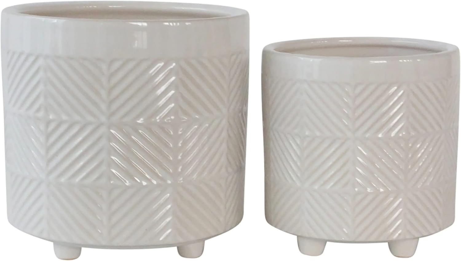 Set of 2 Ceramic Planter Pots – Indoor Planters for Plants, Patio Or Garden Outdoor Decor, Sculpted Petal Design – Home Decor, Ceramic Planters, Outdoor Planter – 8″ & 7″, White