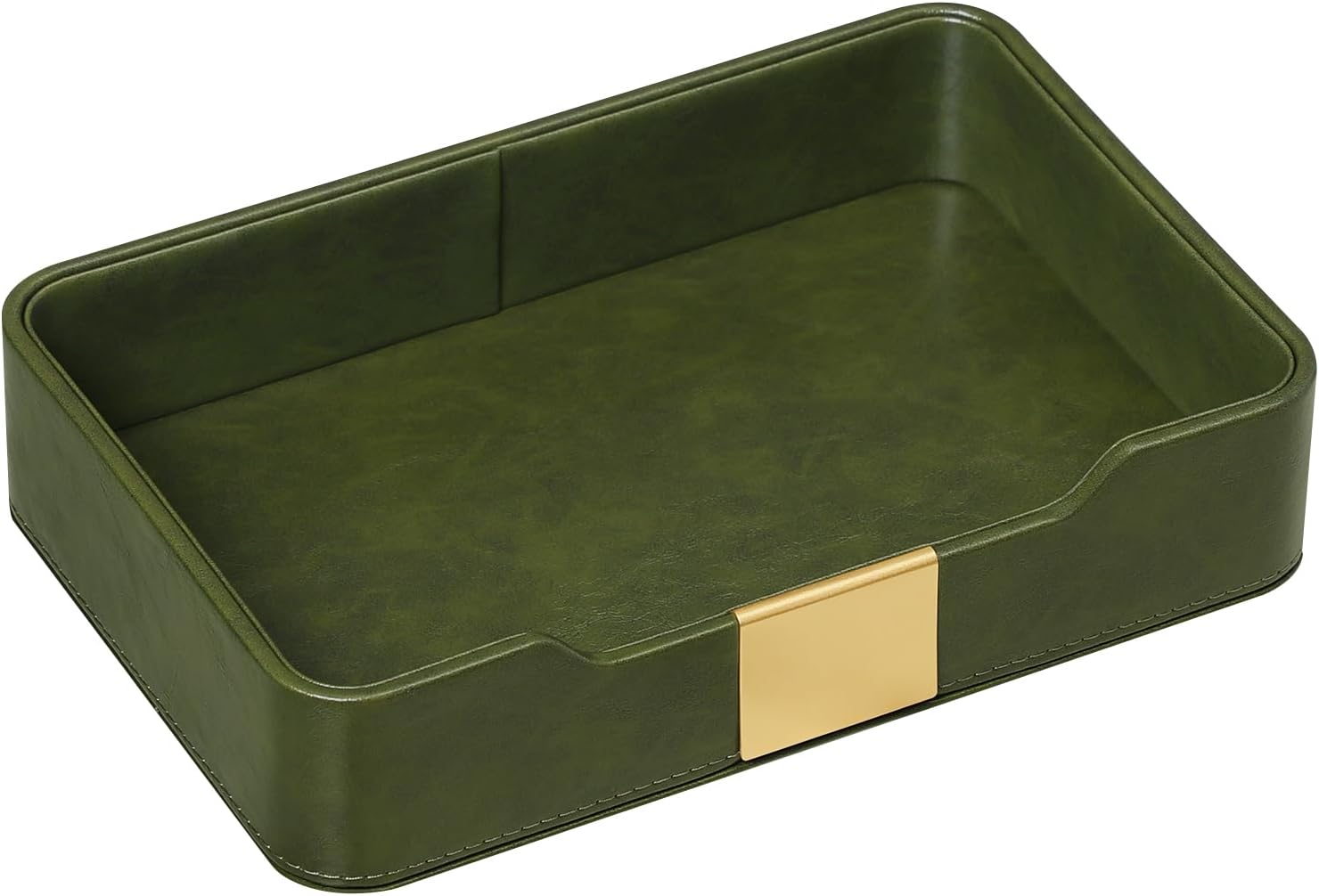PU Leather Valet Tray, Nightstand Organizer, Catchall Tray, Green | 10.2″ x 6.7″ Decorative Tray with Gold Trim, Key Bowl for Entrayway Table Bedside Dresser, Vanity Perfume Tray for Men Women