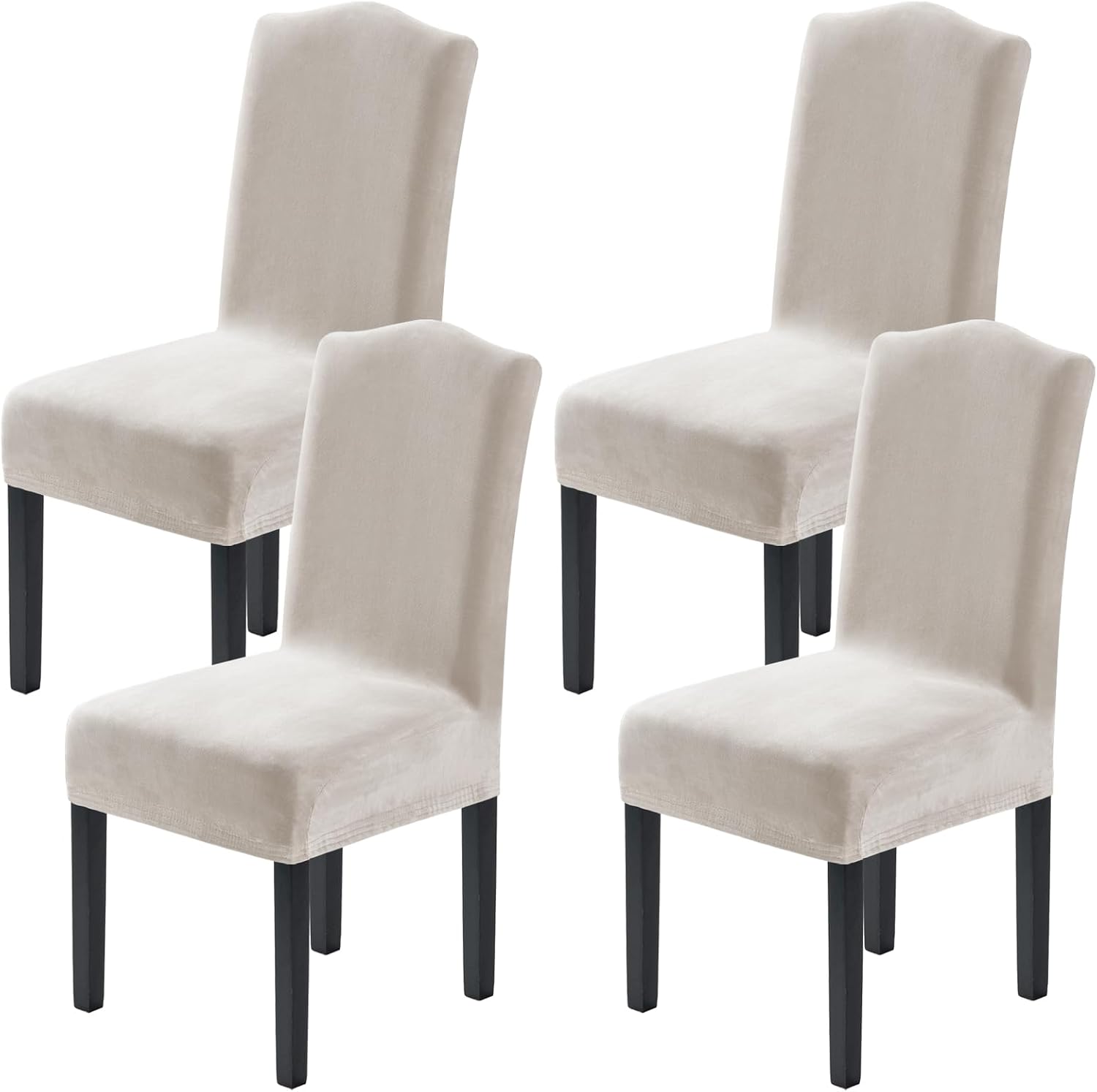 H.VERSAILTEX Velvet Dining Chair Covers Stretch Chair Covers for Dining Room Set of 4 Parson Chair Slipcovers Chair Protectors Covers Dining, Soft Thick Solid Velvet Fabric Washable, Oatmeal