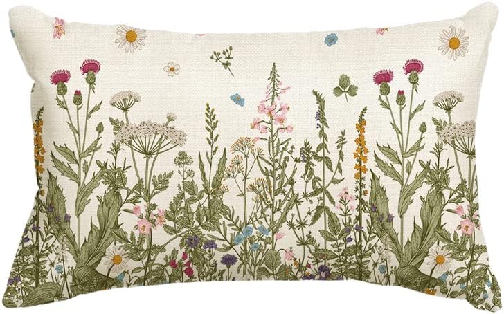 AVOIN colorlife Wildflowers Fall Throw Pillow Cover, 12 x 20 Inch Flower Cushion Case Decoration for Sofa Couch