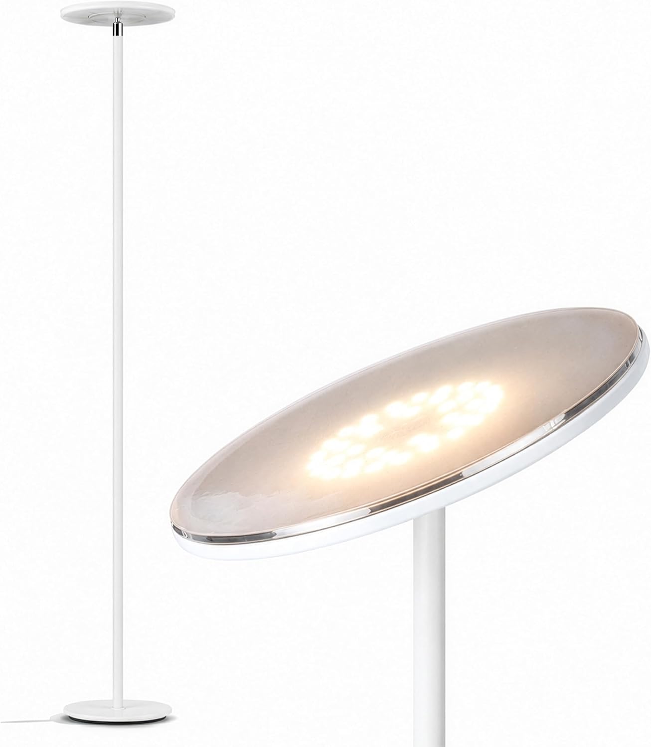 Brightech Sky LED Floor lamp, Torchiere Super Bright Floor Lamp for Living Room Decor & Office – Dimmable, Tall Standing Lamp with Warm Light for Bedroom & Reading – White