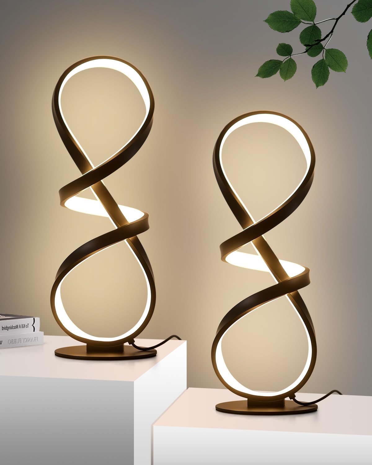 Set of 2 Table Lamps, Modern Dimmable LED Spiral Touch Desk Light | 3 Color Temperature Nightstand Lamp, Unique Bedside Lamp for Living Room, Bedroom, Cool Lamps for Ideal Gift, Black