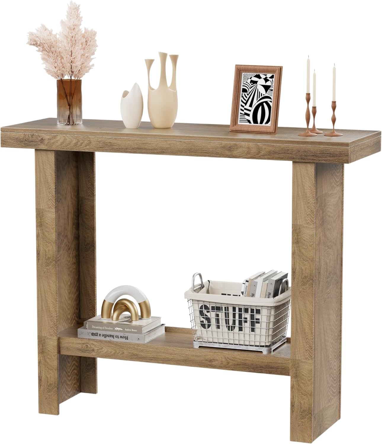 LIFECHOVY Farmhouse Wood Entryway Table Narrow Console Tables with Storage | Behind The Couch Sofa, Entrance Side Table with Shelves for Hallway, Living Room, Foyer, Brown