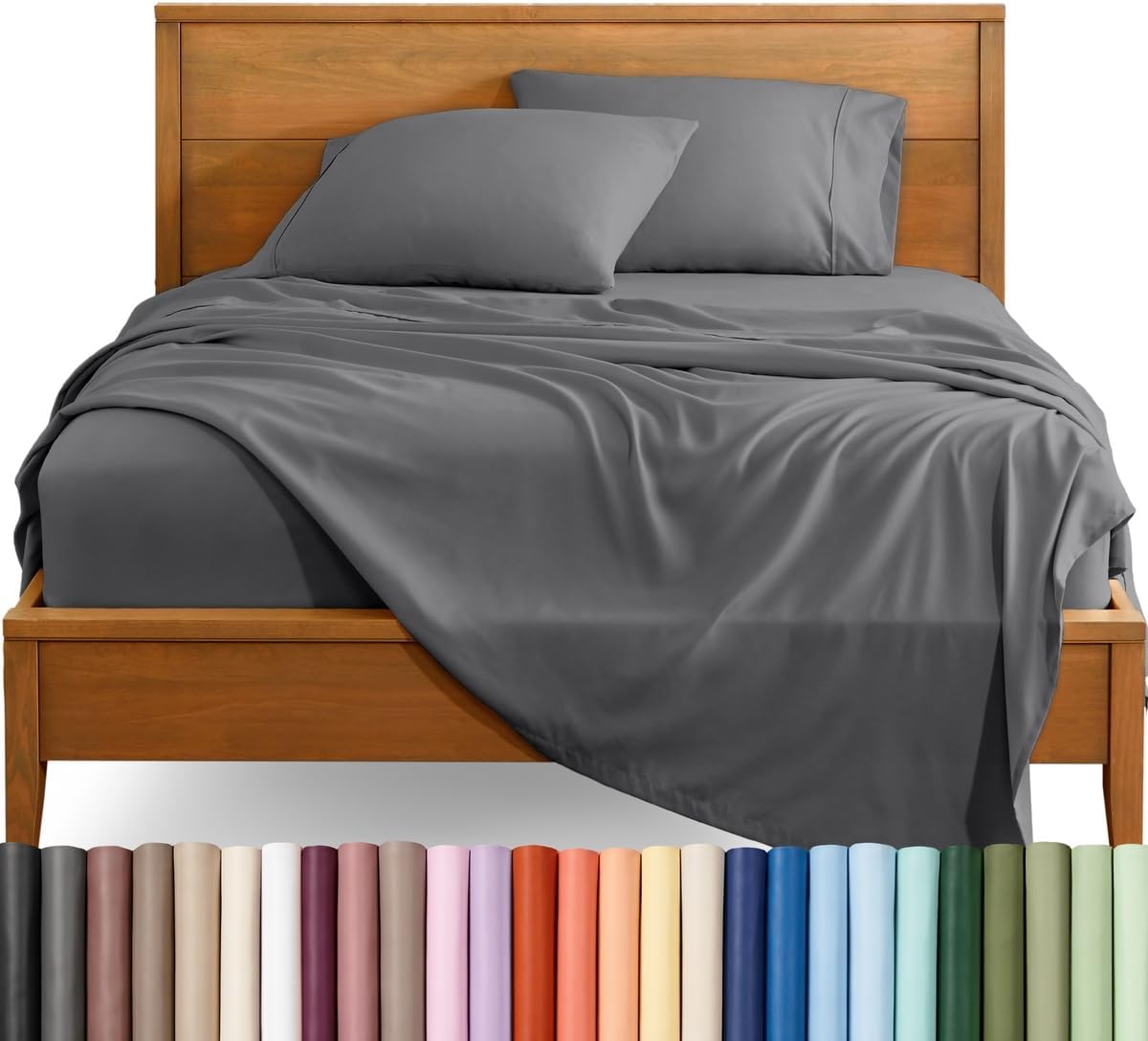 Bare Home Queen Sheet Set – 1800 Ultra-Soft (Queen, Grey) | Deep Pockets 6 to 15 Inches, Breathable, Hypoallergenic, Hotel Luxury, Easy Fit, Soft, All-Season