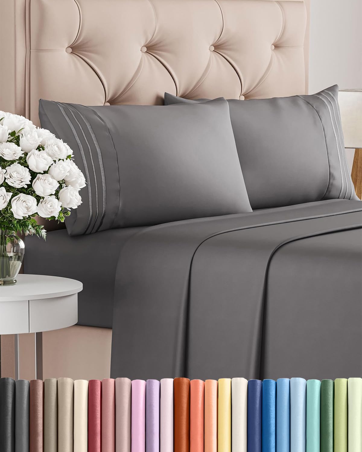 Queen Size 4 Piece Sheet Set – Breathable & Cooling Sheets – Dark Grey | Hotel Luxury Bed Sheets for Women & Men, Deep Pockets, Easy-Fit, Extra Soft and Wrinkle Free Sheets, Oeko-Tex Bed Sheet Set