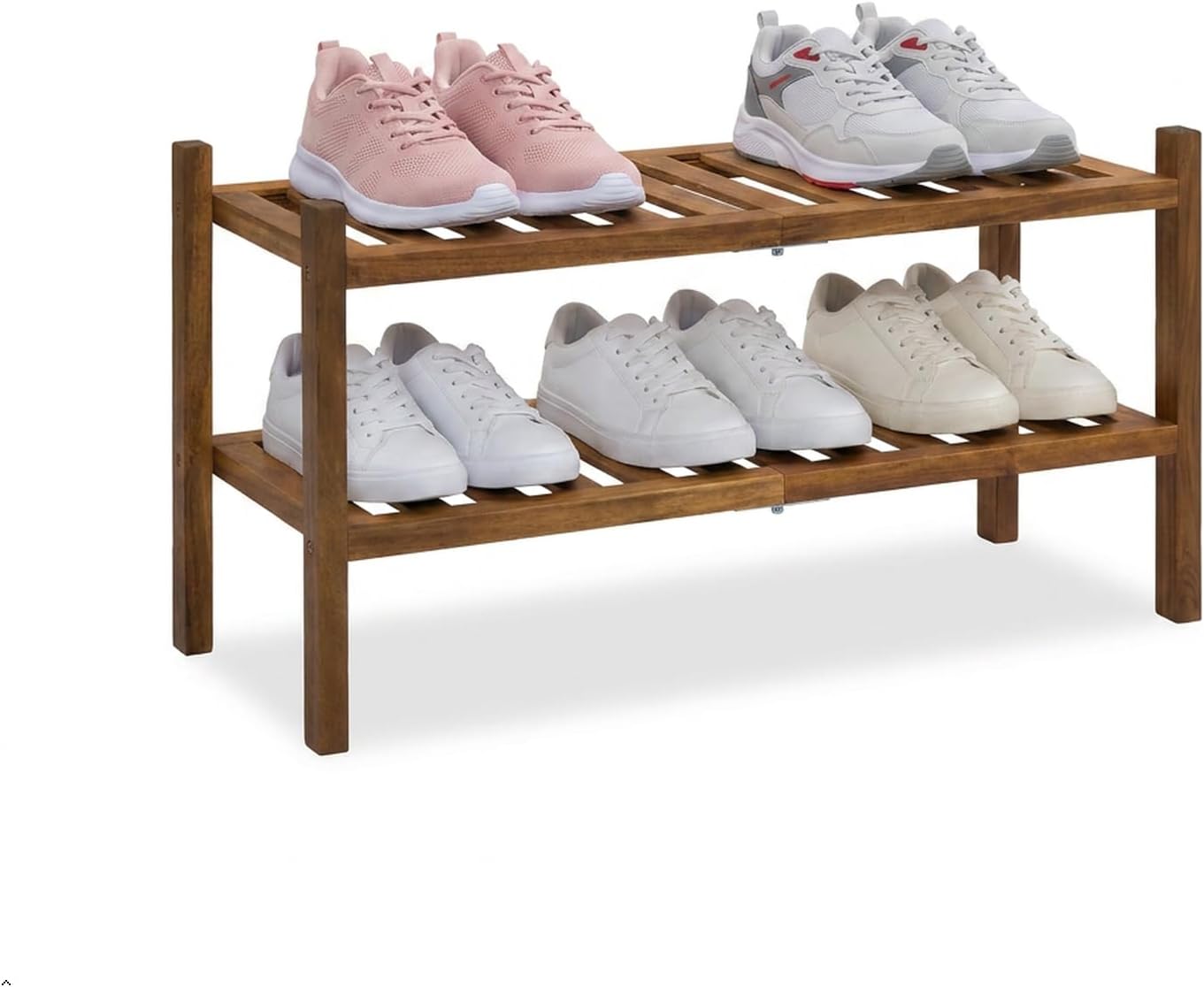 VICTORY RELAX 2 Tier Shoe Rack, Stackable Acacia Wood Shoe Organizer for Entryway, Closet, Hallway or Mudroom, Compact Short Shoe Shelf for Small Spaces, Natural Color
