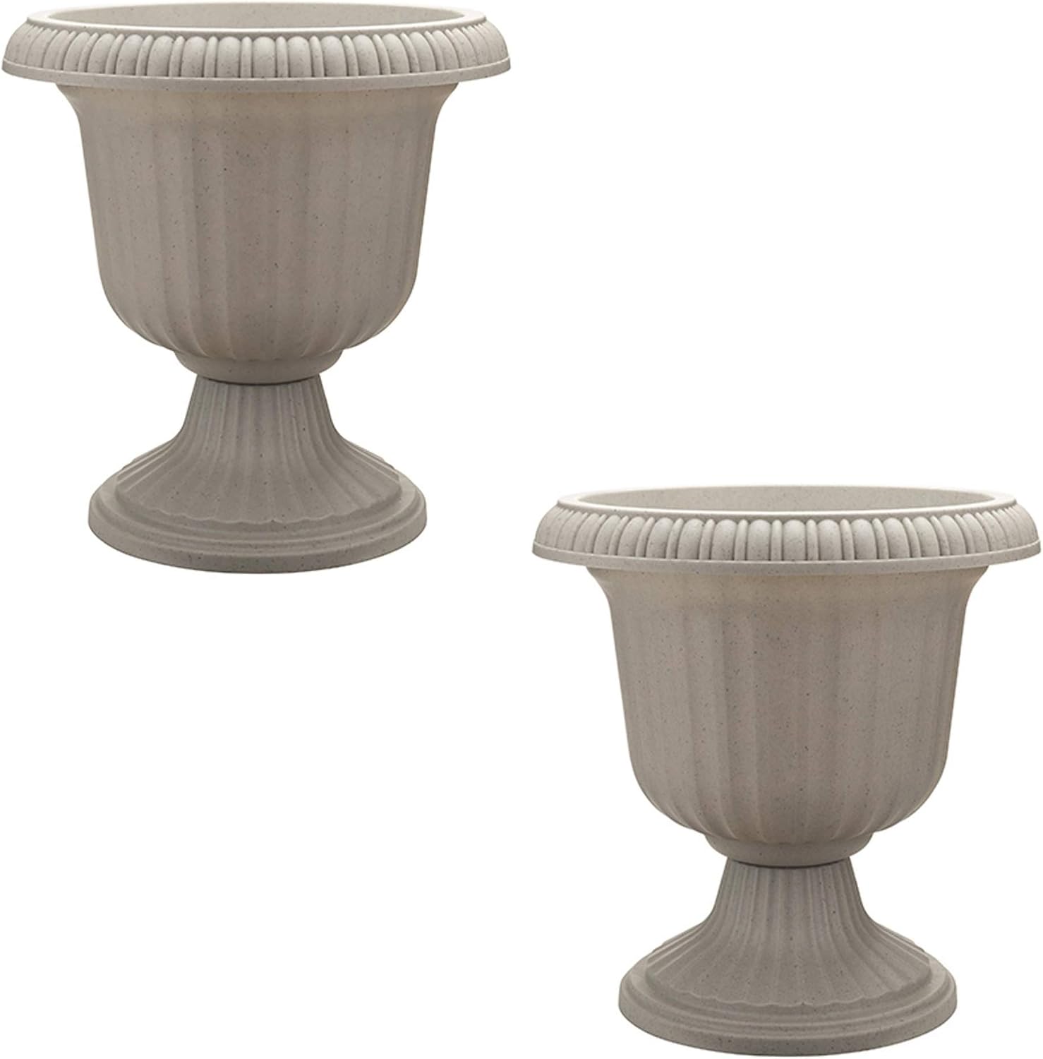 Southern Patio 2 Pack Utopian Urn Planter, Large 14 Inch Outdoor Pot, Lightweight Garden, Entryway, or Walkway Accessory with UV-Coated Finish, Stone