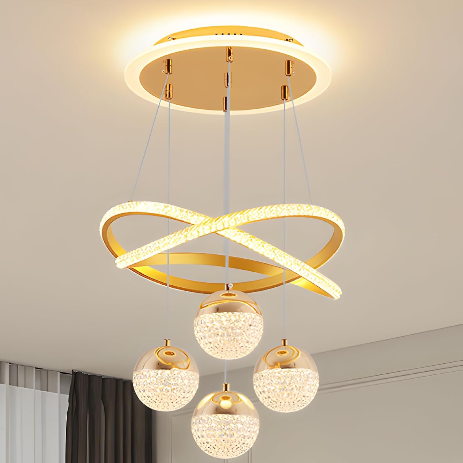 16″ Modern Gold LED Chandeliers, LED Dining Room Light Fixtures | Kitchen Island Pendant Lights, Modern Chandeliers for Dining Room,Dining Room Linear Chandelier Hanging Light for Living Room