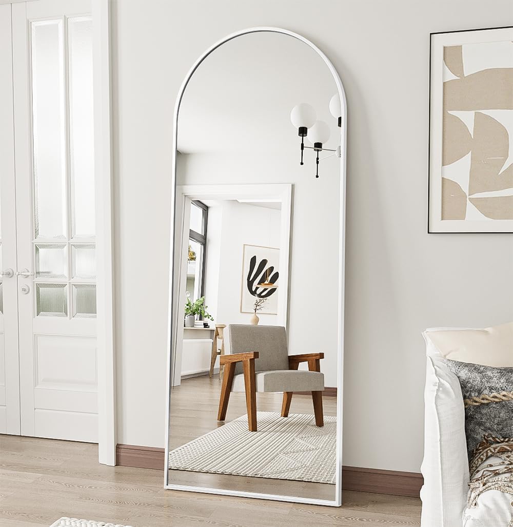 OGCAU Floor Full Length Mirror, 56″x20″ Arched Full Body Mirror, White | Aluminum Alloy Frame, Floor, Standing, Hanging, Leaning, Wall Mounted, Suitable for Bedroom, Living Room, Entryway, Cloakroom