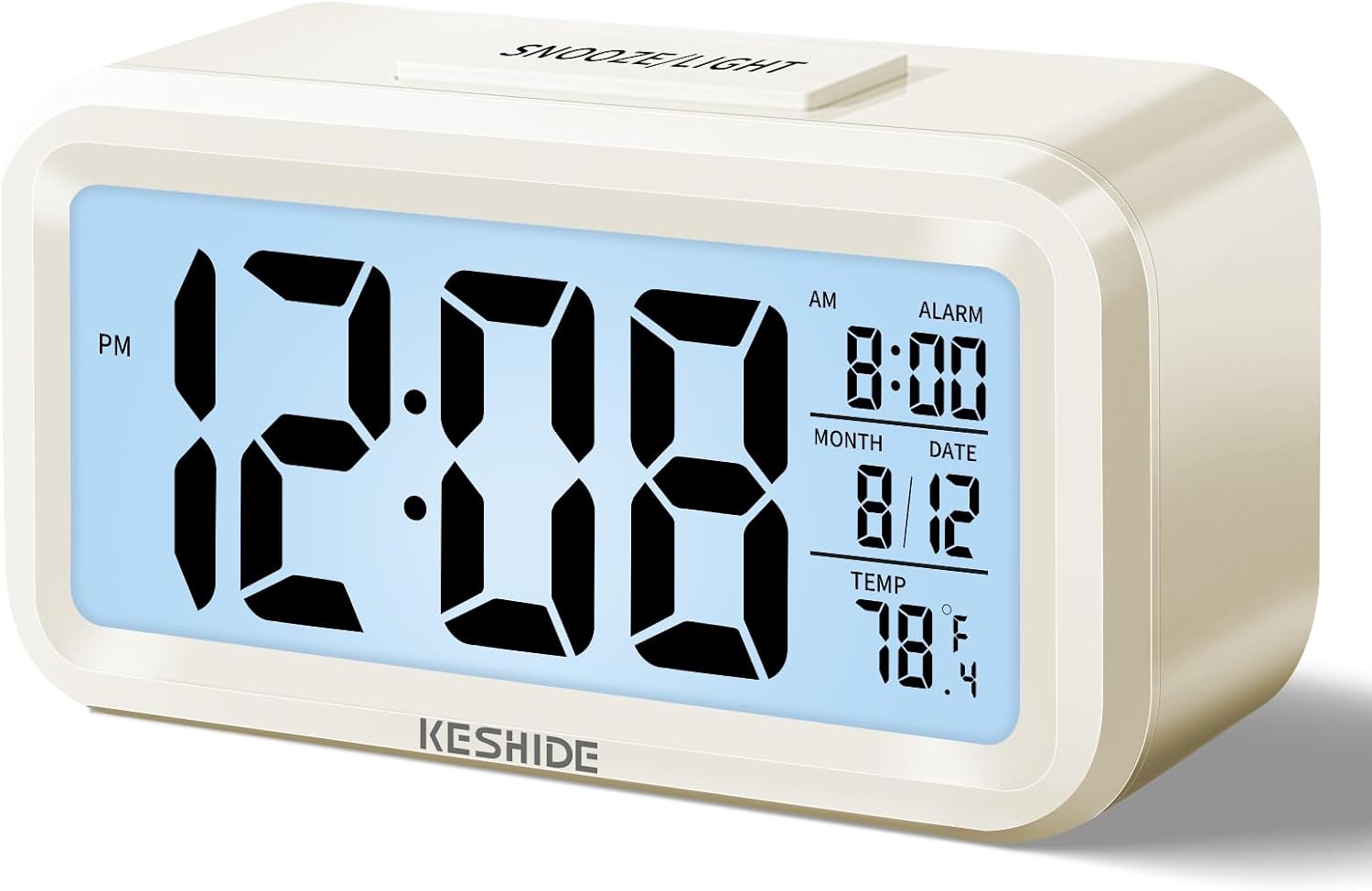Digital Alarm Clock Battery Operated with Indoor Temperature, Desk Small Clock,Snooze Model,12/24H Display for Bedrooms Heavy Sleepers Kids Travel Bathroom (White)
