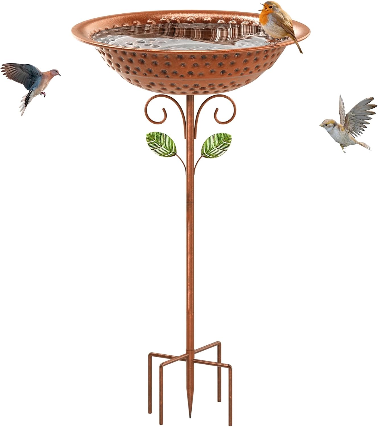 Metal Bird Bath for Outside Garden Birdbath Bowl, 42.1″ Height Bird Feeders for Outdoors with 5 Prongs Base Stake, Standing Birdfeeders Bath Bowl for Yard Lawn Decor (Vintage Copper)