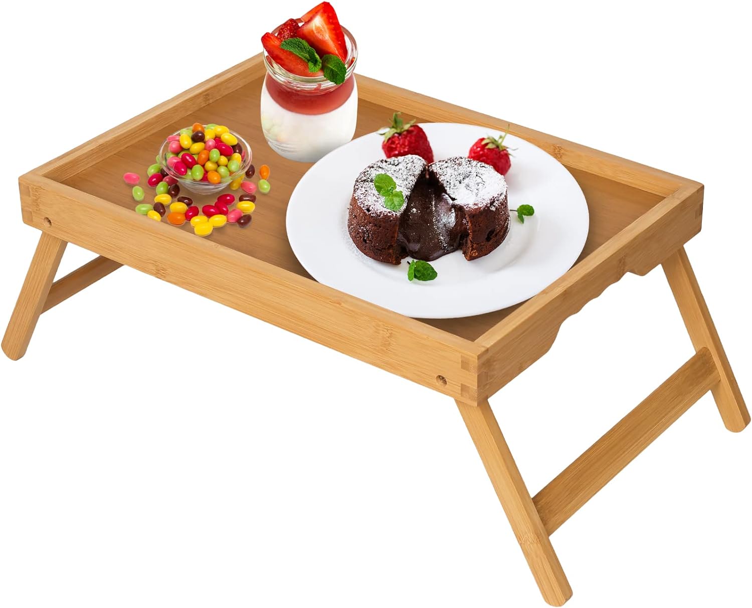 Artmeer FSC 100% Bamboo Bed Tray with Folding Legs, Medium, Natural | FSC 100% bamboo bed tray with folding legs, handles and raised edges for meals, laptops, reading and serving in bed.