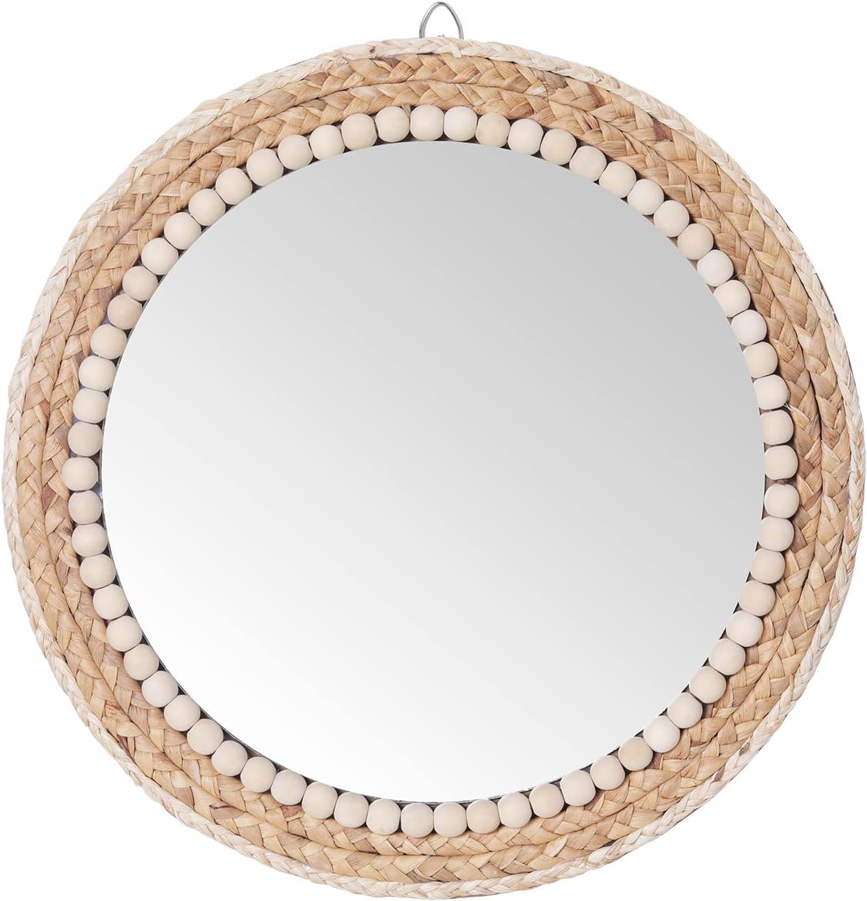 15 Inch Boho Round Hanging Wall Mirror Decorative Rattan Circle Mirrors for Farmhouse, Living Room, Bedroom