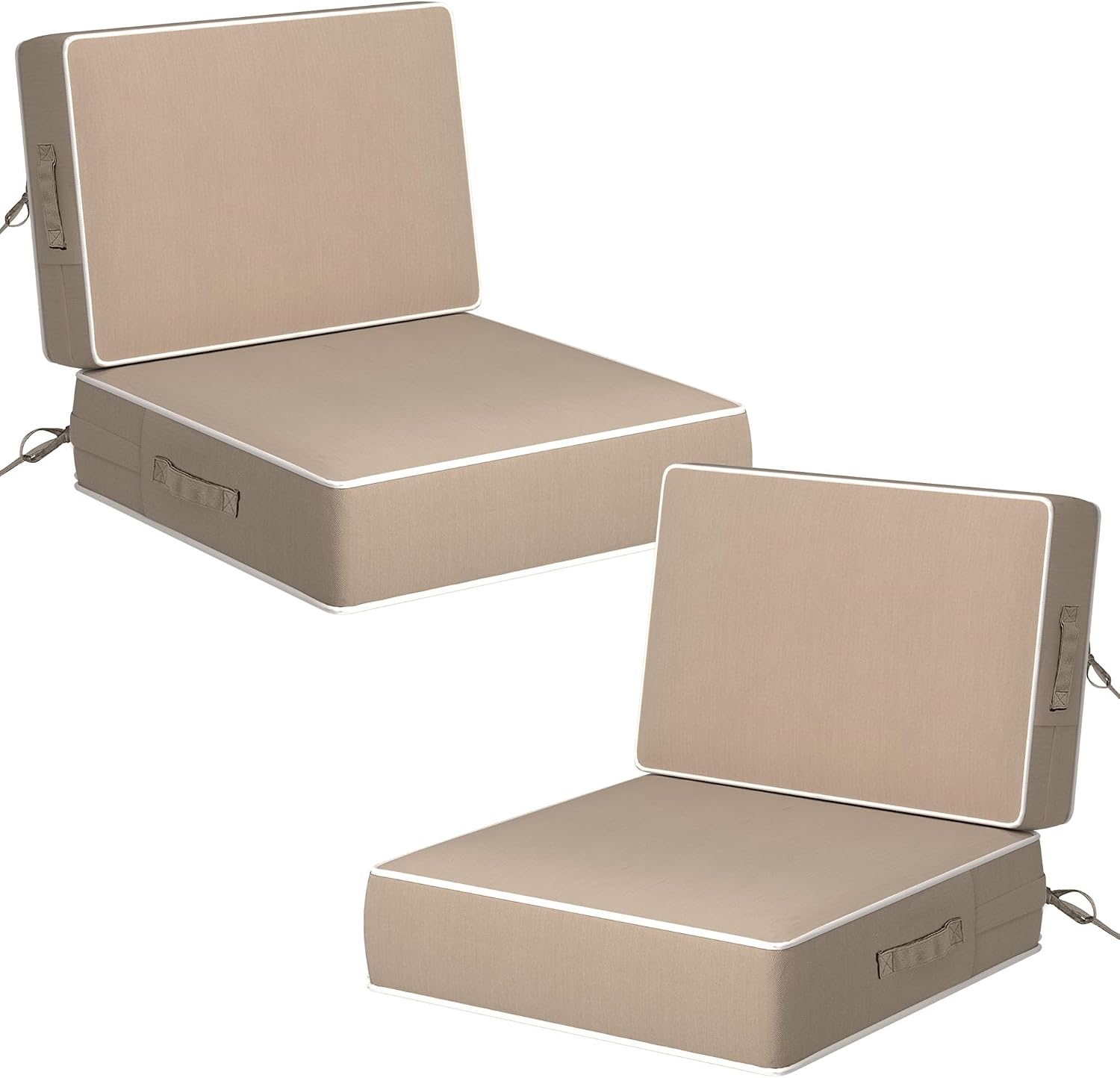 5″ Thicker Outdoor Chair Cushions 2 Sets 24″ *24″ Waterproof Patio Chair Cushions for Outdoor Furniture w/Removable Cover 30D High Density Sponge Filling Thicken Patio Furniture Cushion w/Handle &Ties