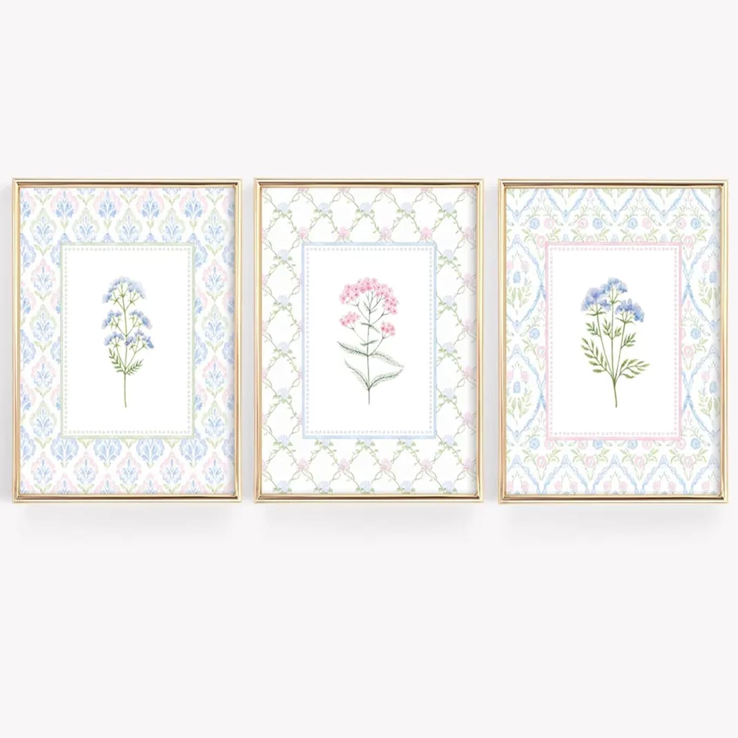 Lhoiplme Wildflower Nursery Wall Art Decor Baby Girl Room Canvas Prints Pastel Floral Wall Art Botanical Flower Pictures Pink Blue Wildflower Painting Artwork for Girls Bedroom 12x16x3 Inch Unframed