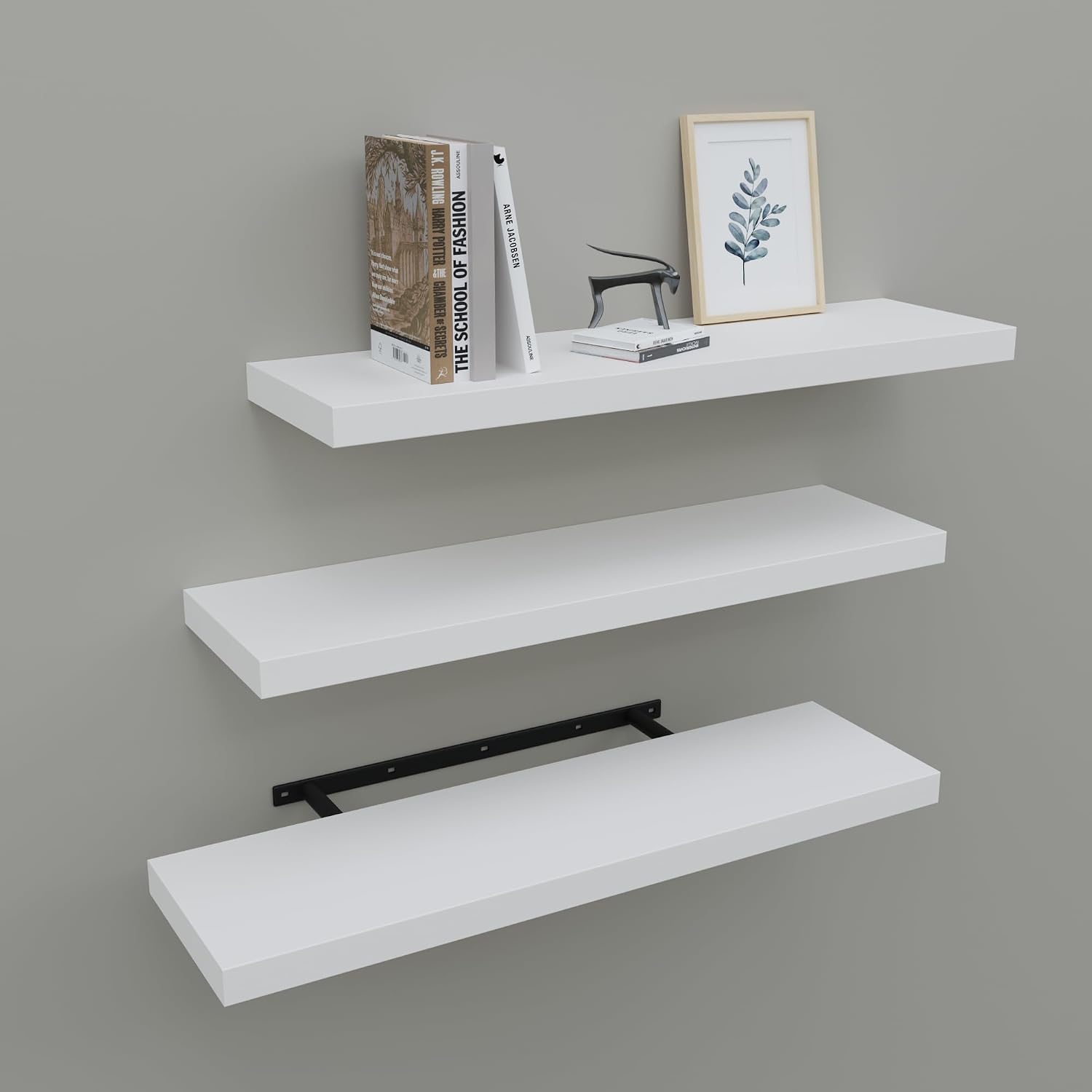 Upassion Floating Shelves for Wall Set of 3, 24″ White Wall Shelves for Home Decor, Frame Display White Floating Shelf for Living Room, Bedroom, Bathroom, Kitchen