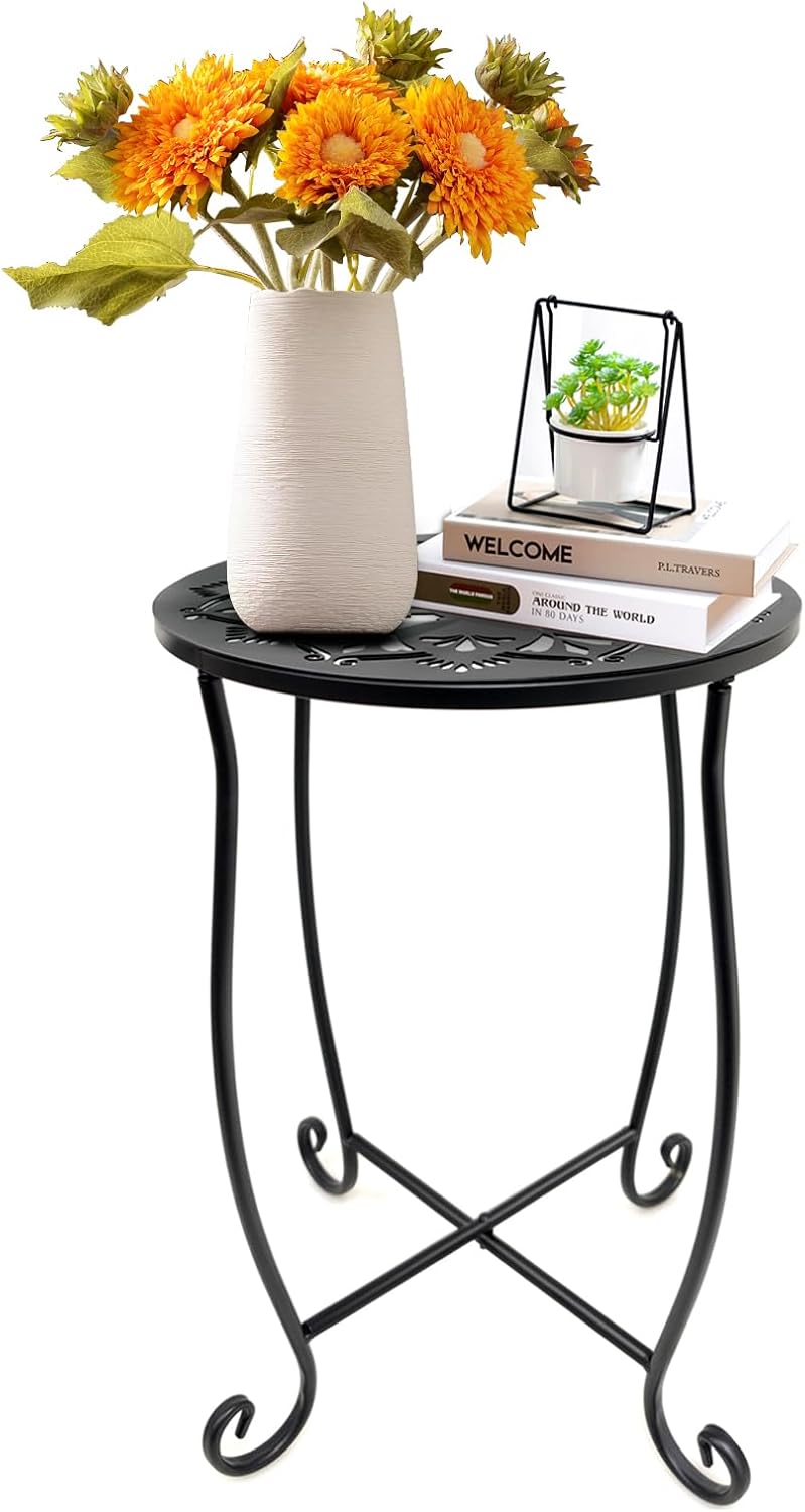 Outdoor Side Table for Small Space, Metal Outdoor Indoor Round Side Table | Stable Structure, Weather-Resistant Side Table for Patio Balcony Deck, Small Garden Table for Drink Holder, Plant Stand Use