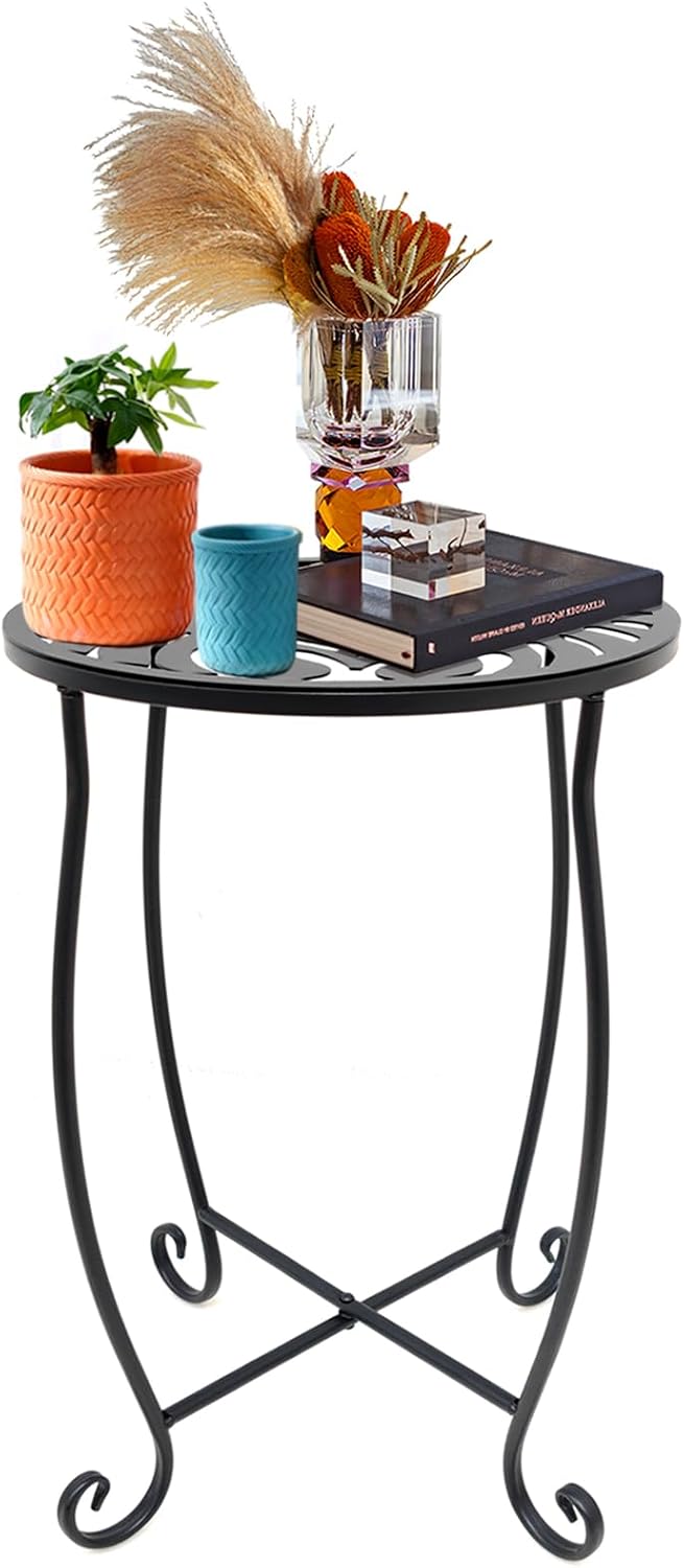 Fashion&cool Outdoor Side Tables, Weather Resistant Metal Patio Side Table, Small Round Outdoor End Table Side Table for Patio Yard Porch Balcony Garden Bedside, Plant Stand for Indoor Outdoor