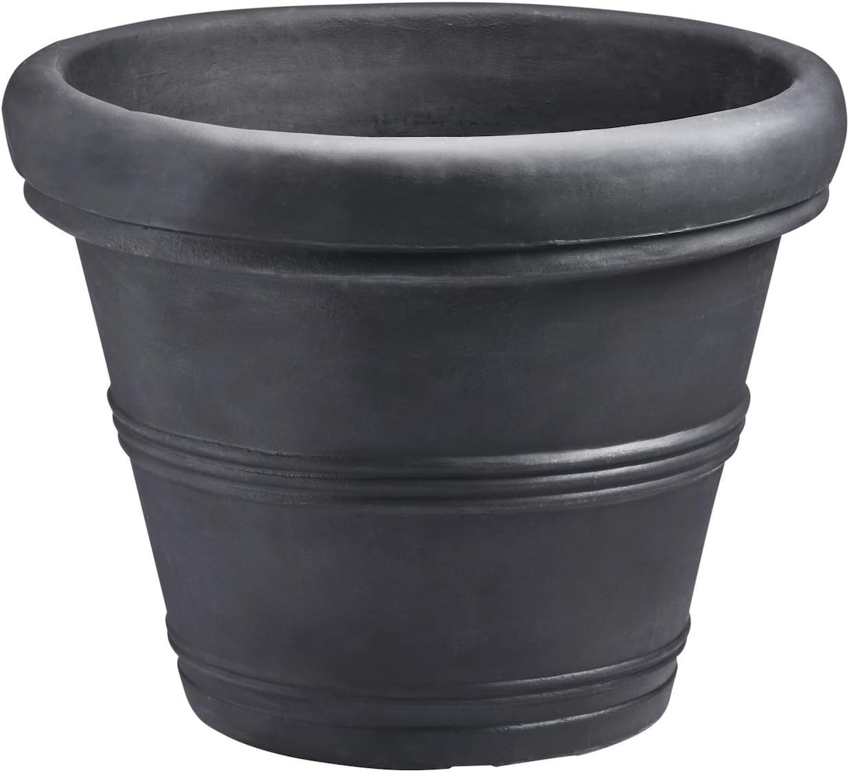 Crescent Garden Brunello Classic Rolled Rim Planter Pot, Indoor/Outdoor Plastic Round Plant Pot – Resin Large UV-Resistant Flower Pot – Frostproof, Fadeproof Pots – 27’W’ (Black)