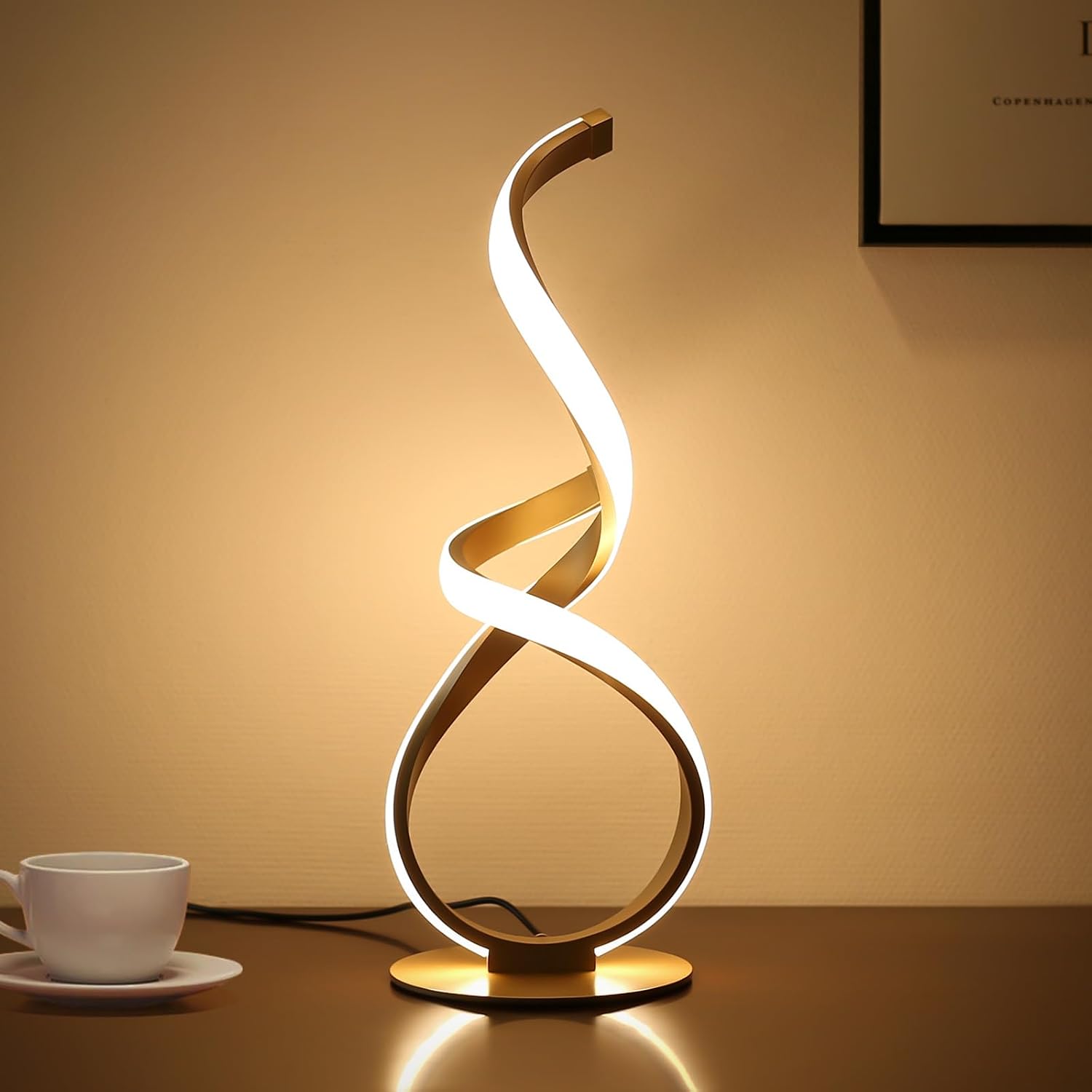 Unique Bedside Table Lamp, LED Touch Dimmable Spiral Desk Light | 3 Color Temperature Modern Nightstand Light, Side Light for Living Room, Bedroom, Gold