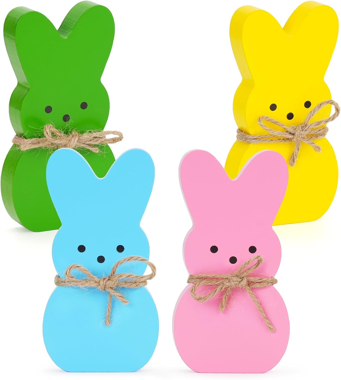 Babycop Easter Décor, 4 Pcs Bunny Table Decorations Wooden Spring Signs for Home, Wood Rabbit Tiered Tray/Mantal Décor for Farmhouse or Office Party Supplies