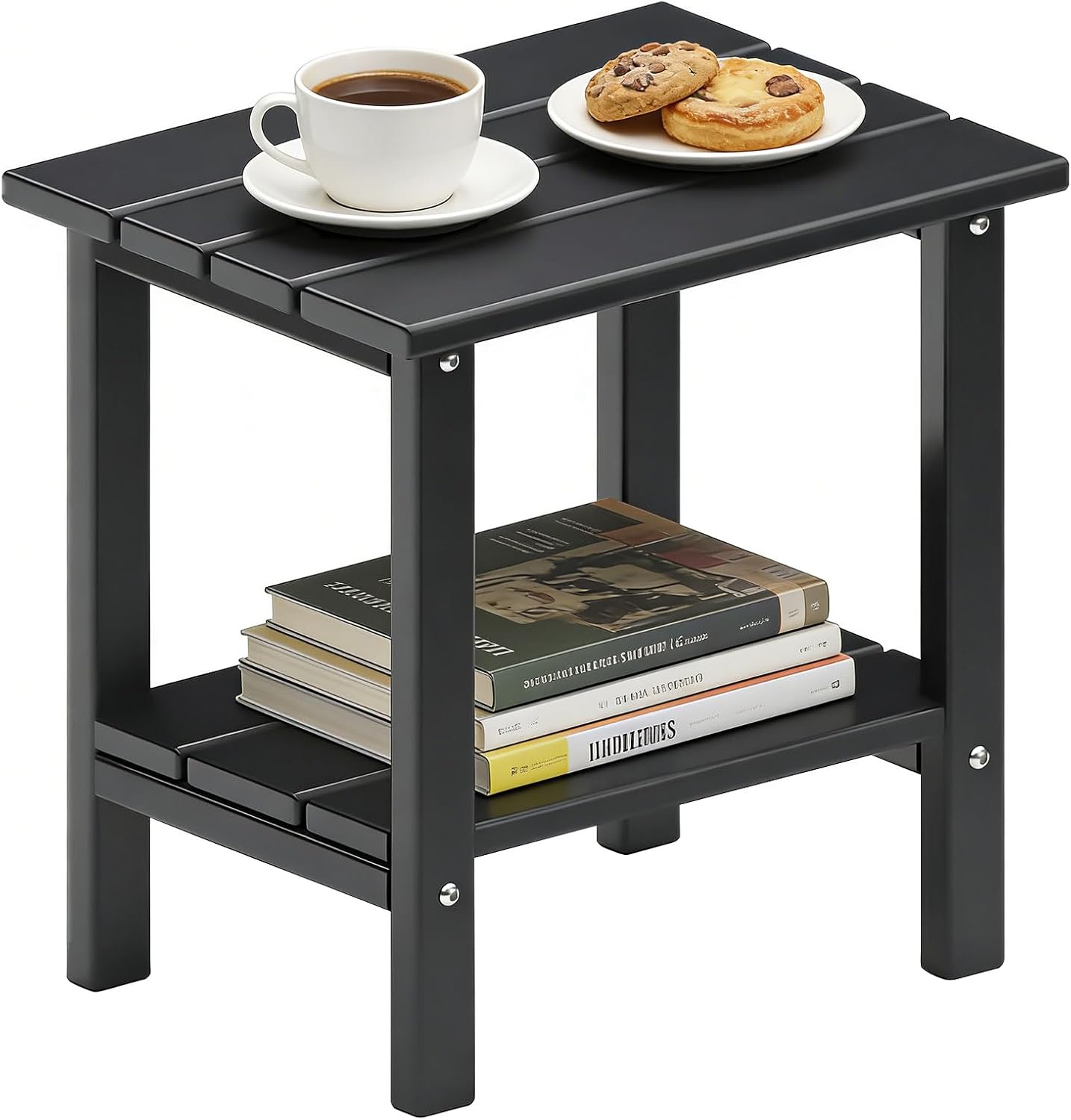 Adirondack Outdoor Side Table, 16″ HDPE Patio Side Table with Shelf, Weather Resistant Easy Maintenance for Backyard Pool Porch Garden & Lawn