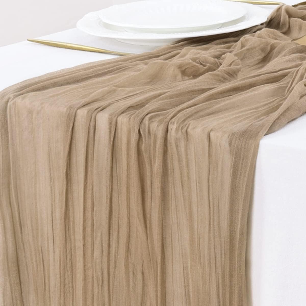 Cheesecloth Table Runner Summer Boho Wedding Birthday Party Home Decor | Nude Brown Rustic Gauze 10FT 120in Cheese Cloth Sheer Farmhouse Dining Runner for Baby Shower Bridal Holiday Decorations
