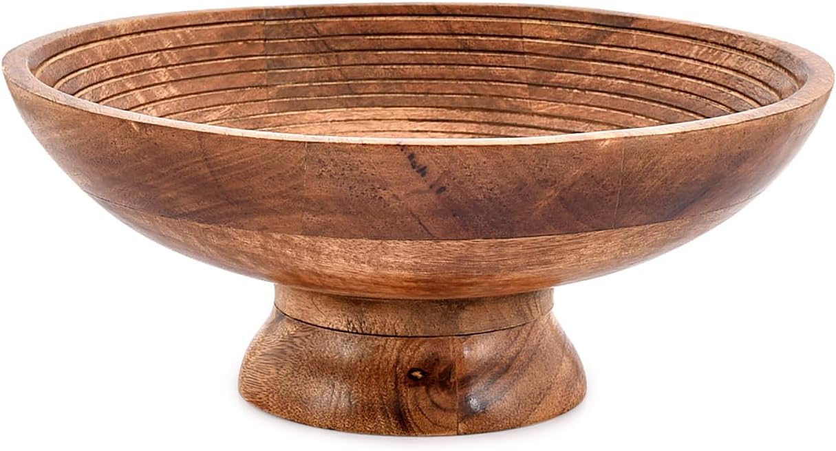 NIRMAN FRUIT BOWL Mango Wood Round Shaped Serving Bowl For Fruit,Dessert Platter Tray Dish Kitchen Dining Fruit,Dessert,Snack (12″ x 12″ x 5″)