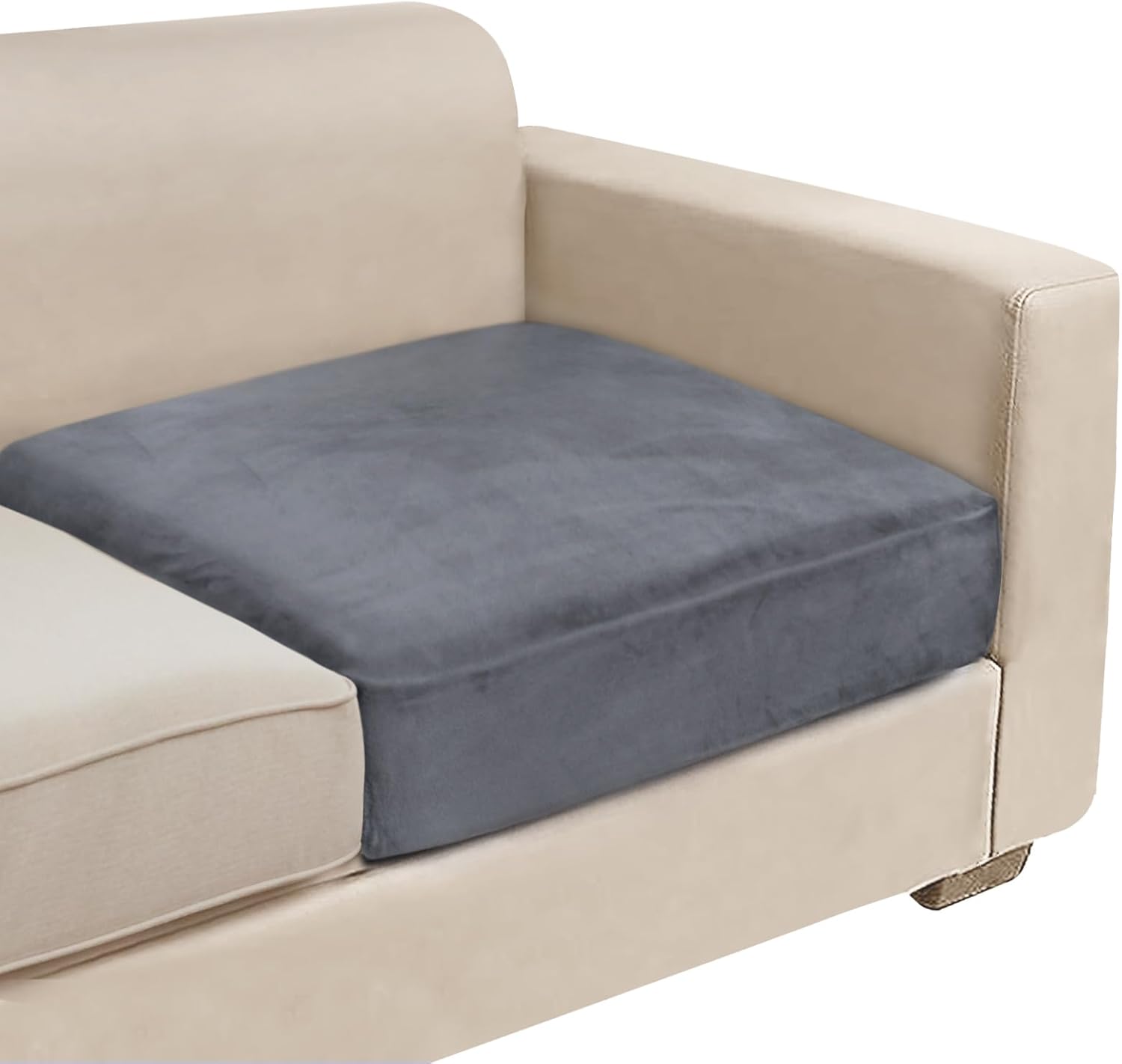 NAISI Couch Cushion Covers 1 Piece Velvet Stretch Sofa Seat Covers or Backrest Covers Soft Individual Couch Covers for Sectional Sofa(1 PC for Seat Cushion or Backrest,Dark Grey)