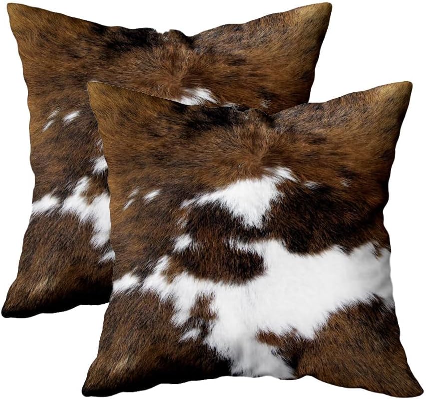 TOMWISH Pack of 2 Christmas Cowhide Printing Western 18×18 Pillow Cover | Throw Pillow Covers Decorative Throw Pillows Cushion Covers for Home Living Room Sofa Bedroom Decor