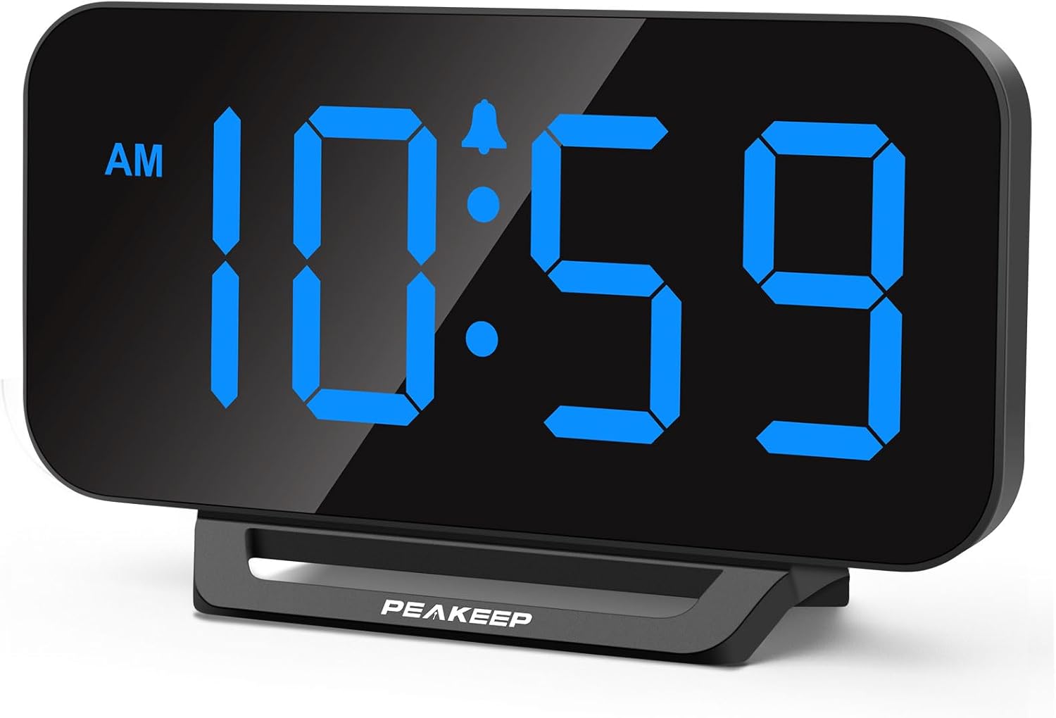 Peakeep Small Digital Alarm Clock for Bedrooms, Loud for Heavy Sleepers | Dimmable Plug in Electric Large Numbers Clock Battery Backup, Slim Clock for Table Office Modern Living Room (BB)