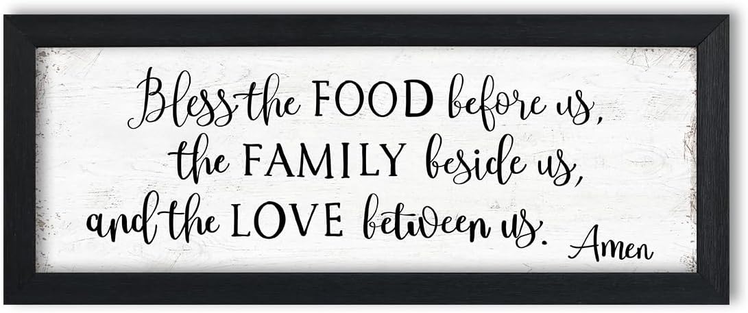 Bless The Food Before Us Wall Decor:Farmhouse Kitchen Signs Wall Decor Bible Verse Quotes Christian Wall Art Modern Rustic Farmhouse Dining Room Decor Black Frames Hanging Plaques 6″ x 15″