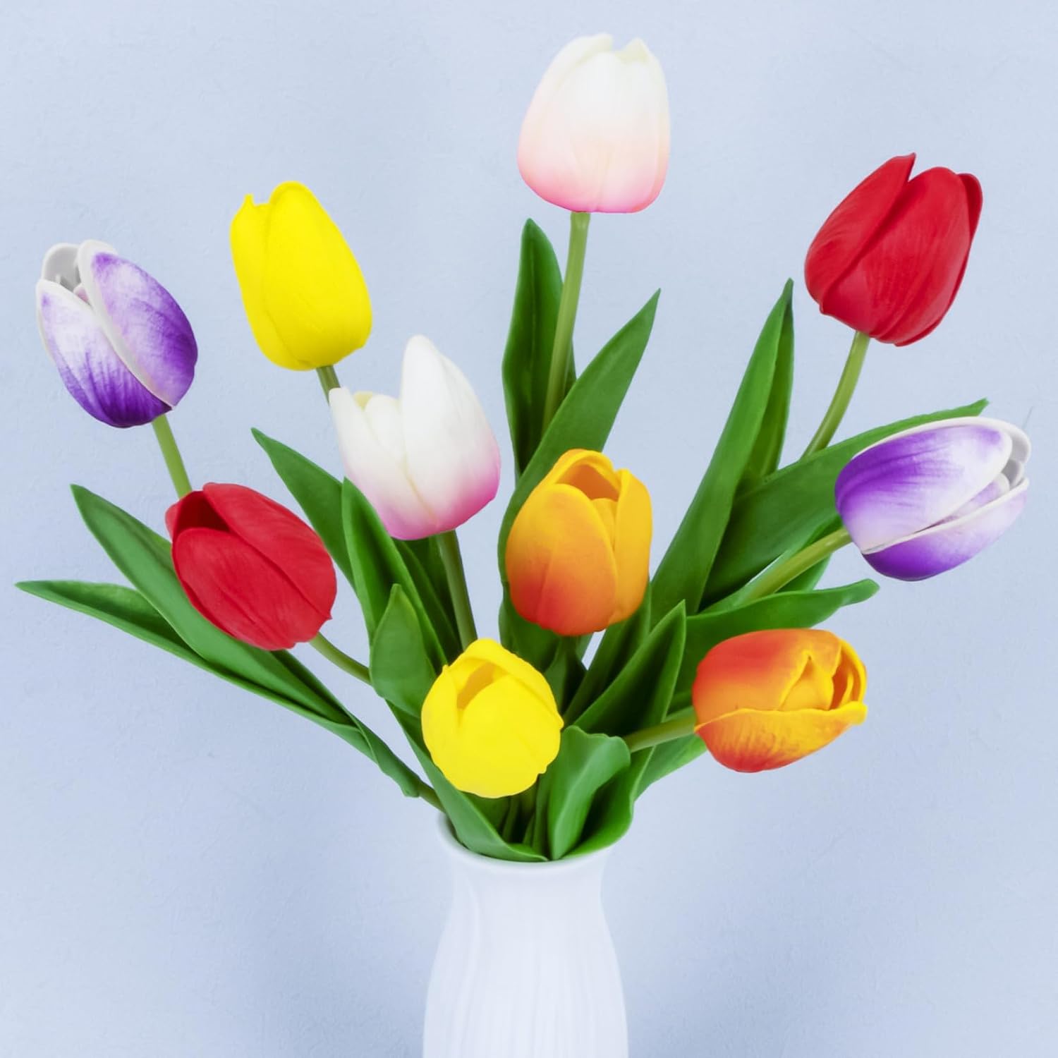 MAQIHAN 10 Multicolor Tulips Artificial Flowers – Fake Tulips Real Touch Flowers Artificial Tulips that Look Real Realistic Faux Plastic Flowers Bouquet Arrangements for Home Dining Table Decoration
