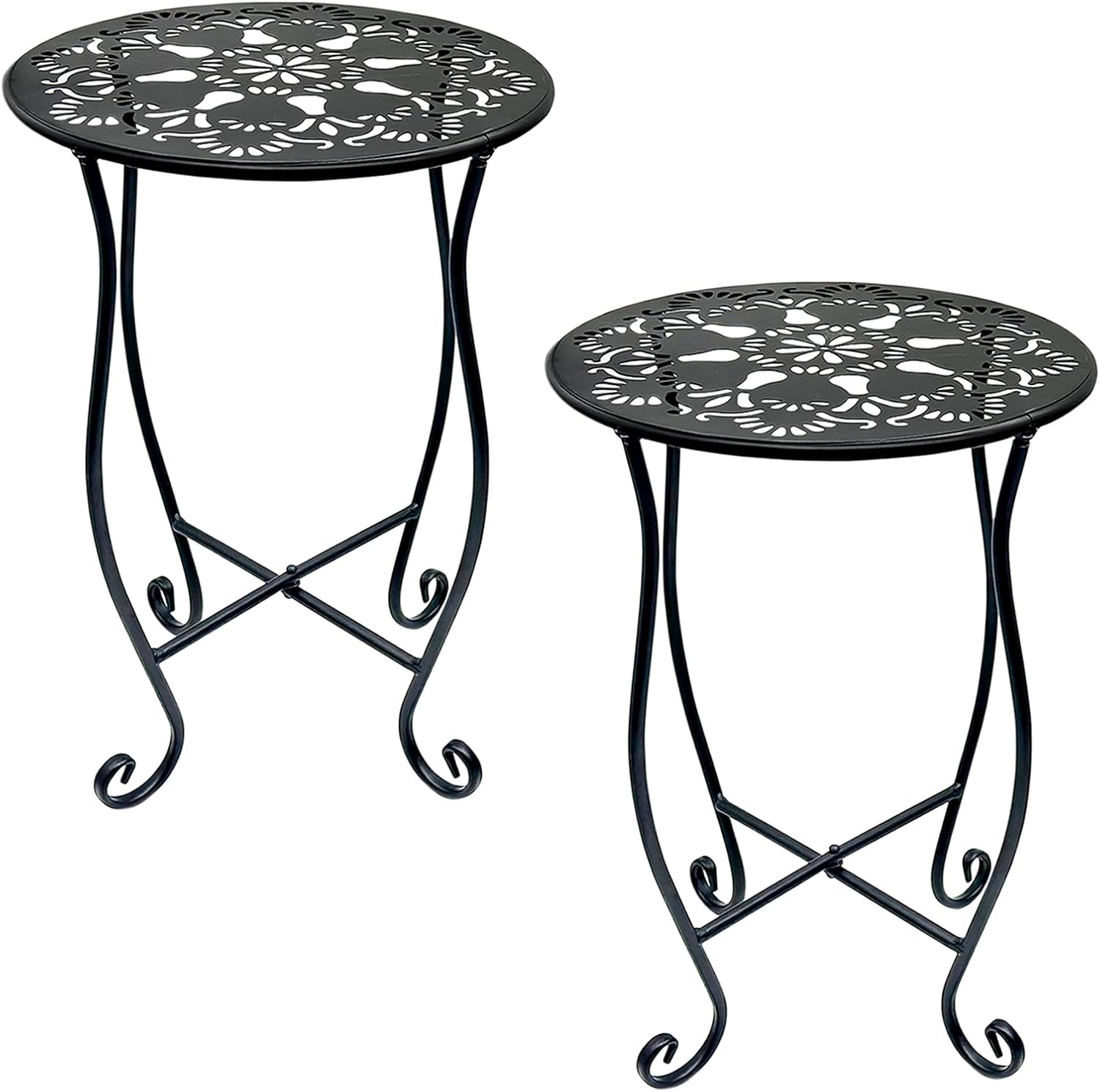 Arbuxzuy 2-Pack 17″ Tall Round Metal Outdoor Side Tables,Flower Pot Stand | 17″ tall decorative flower pot stands,Rustproof potted holder,120 lbs load capacity, indoor/outdoor use