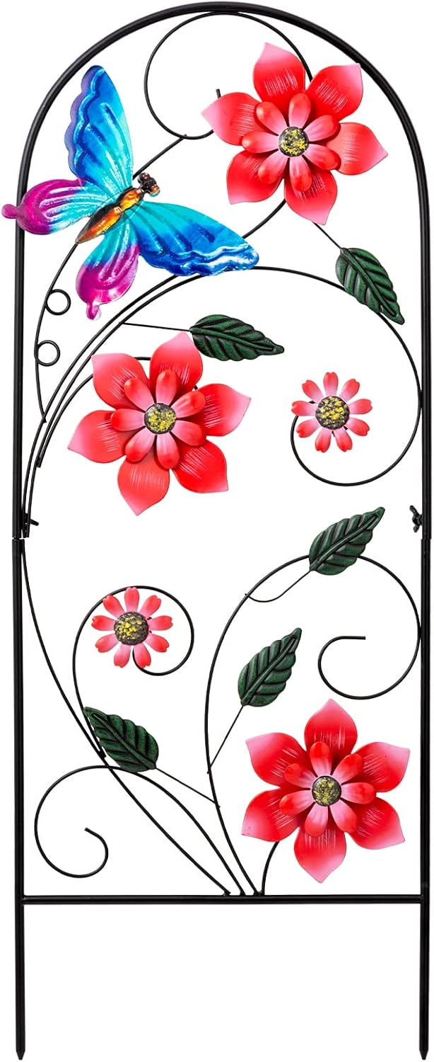 YEAHOME 33 Inch Decorative Garden Stakes, Outdoor Garden Decor Metal Flower Butterflies Spring Gardening Decor Art Yard Signs, Outdoor Decorations for Patio Outside Yard Lawn
