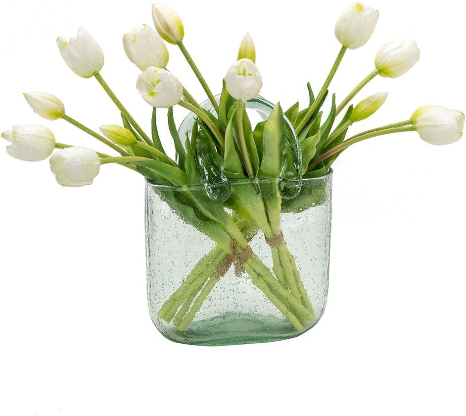 15Pcs Artificial Tulips Flowers, Soft Touch Realistic Latex Tulips Bouquet for Home Office Wedding Party Garden Decor, Fake Flowers for Centerpieces Dining Table Living Room Spring(White,15pcs)
