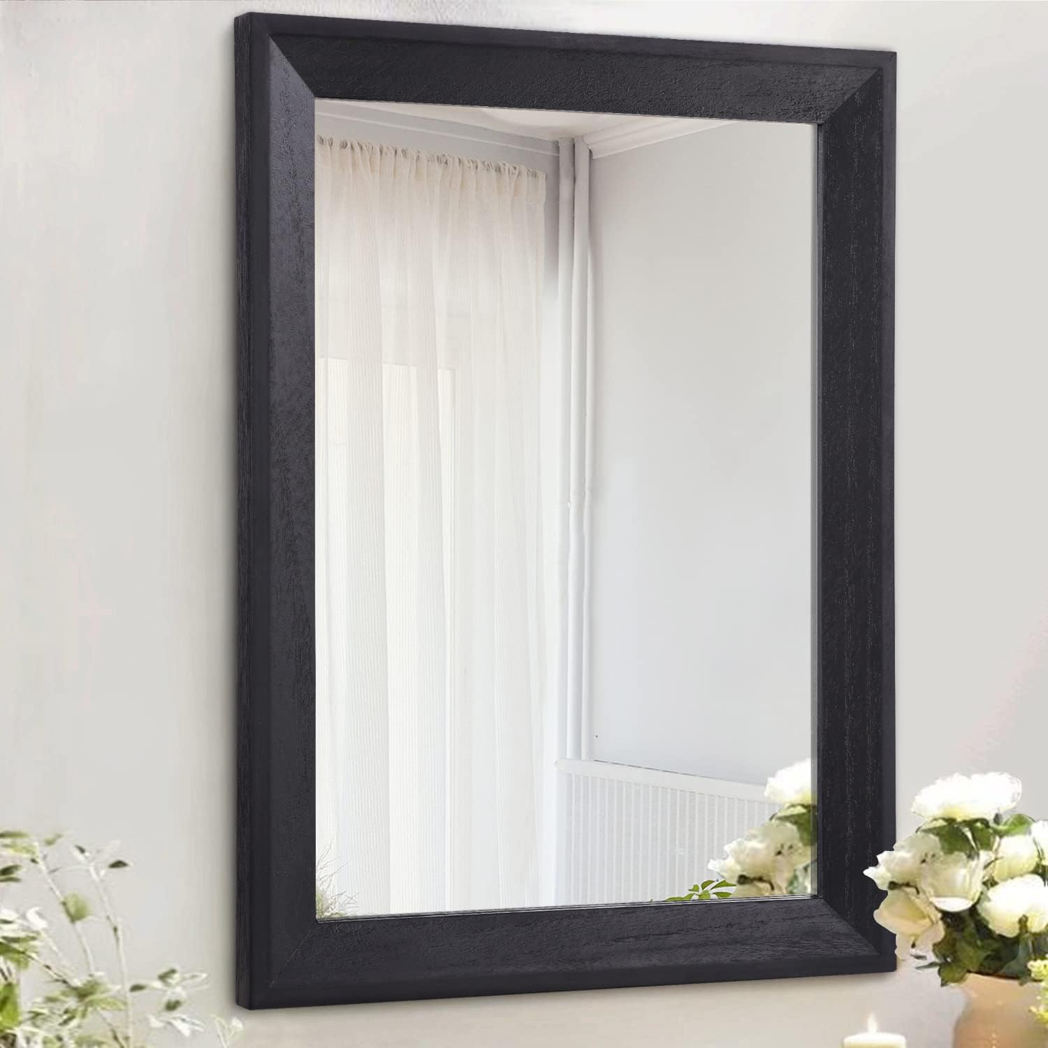 AAZZKANG Wall Mirror Black Wood Framed Rectangle Hanging Mirrors | Decorative for Bedroom Bathroom Living Room Farmhouse Entryway Small