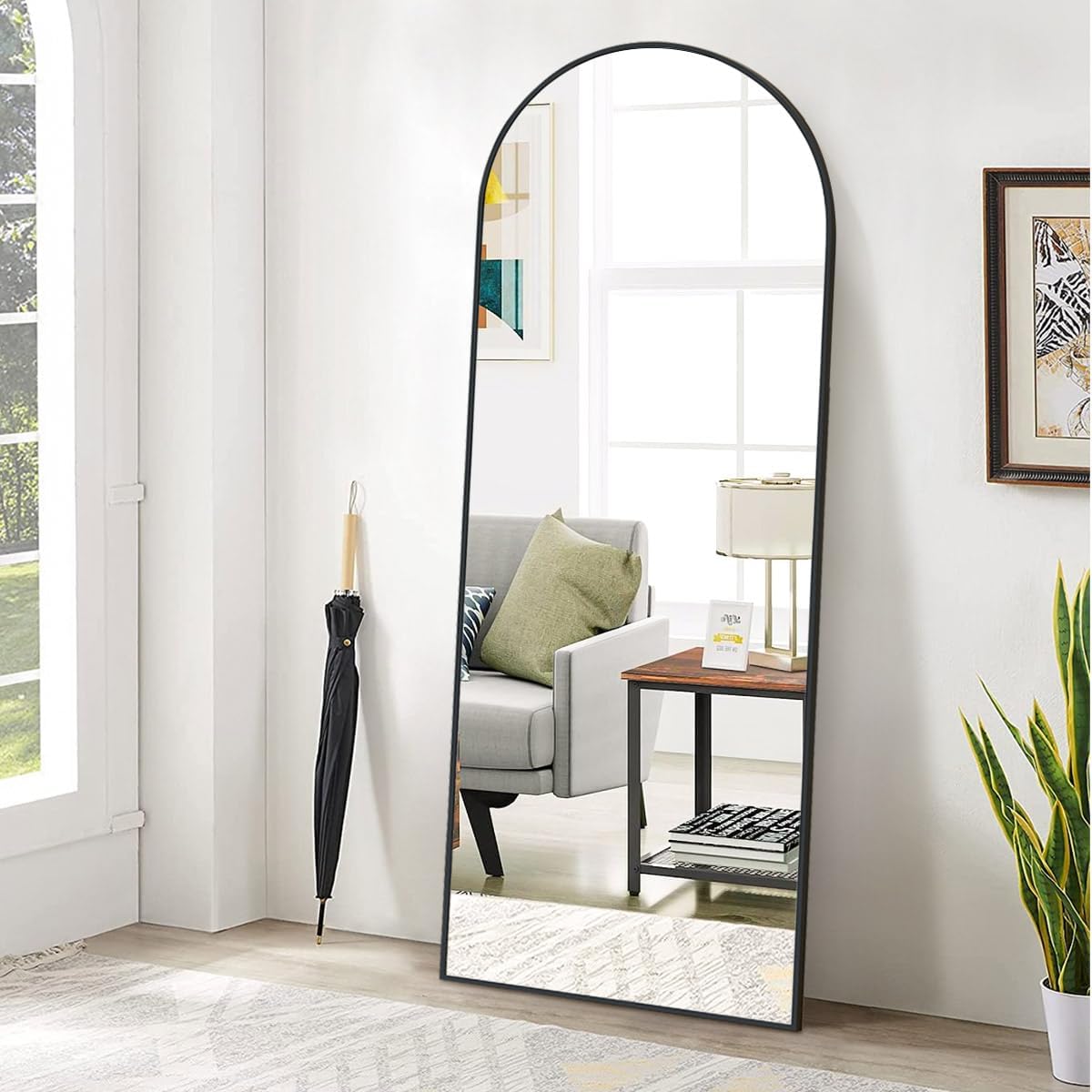 BEAUTYPEAK 65″x24″ Full Length Mirror, Arch Full Body Floor Mirror, Wall Mirrors Hanging or Leaning Arched-Top with Stand for Bedroom, Dressing Room, Black | Full Body Arched Mirror with Standing, Leaning or Wall-Mounted for Wall, Ideal for Bedroom, Dressing Room, Entryway