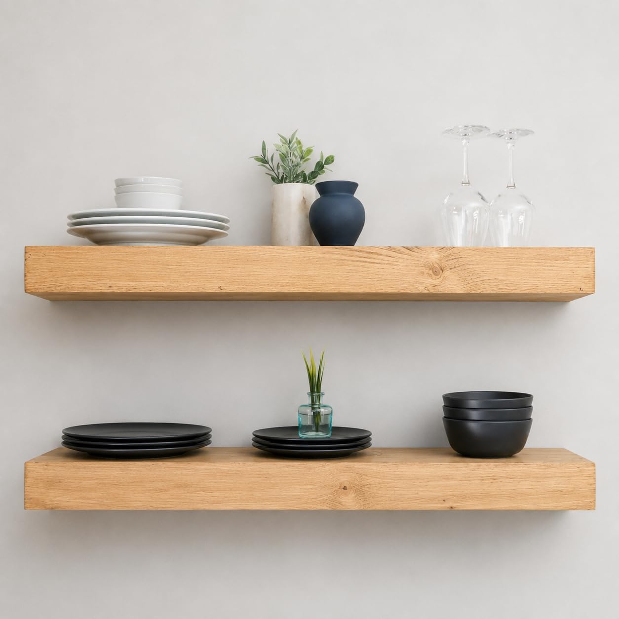 Urbandi Modern Floating Shelves 3 Inches Thick for Wall, Wide Shelves for Kitchen, Living Room, Bedroom, and Bathroom, Natural Pine Wood, Rustic Wooden Shelf, (Set of 2) (Aged Oak, 36Lx3Hx8D)