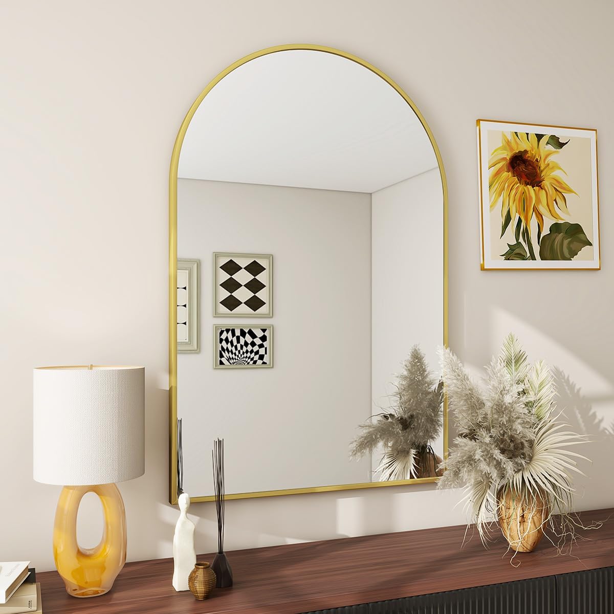 BEAUTYPEAK 20″x30″ Arch Bathroom Wall Mirror, Gold | Wall Mounted Vanity Metal Frame Mirror for Bedroom, Entryway, Living Room, Fireplace