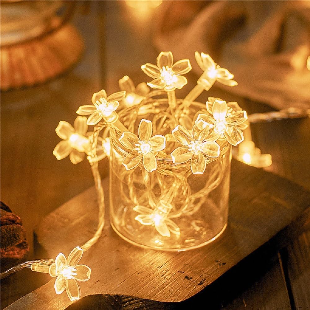 Flower String Lights Plug in, WFGGEH 10ft 20 LED Warm White Cherry Blossom Fairy String Lights for Party Birthday Wedding Christmas Home Decoration