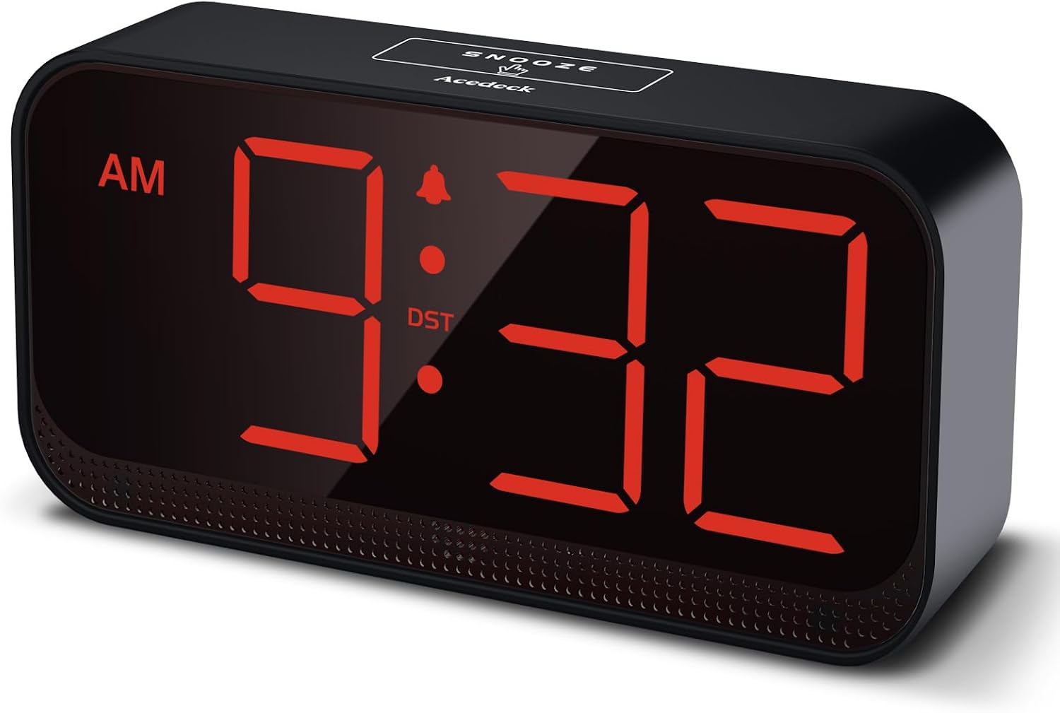 Acedeck Battery Operated Alarm Clock for Bedroom Travel with Large Numbers | Easy to Read Cordless Compact Digital Clock with Auto Dimming – 4 Dimmers Easy to Use for Adults Seniors (Red Digits)