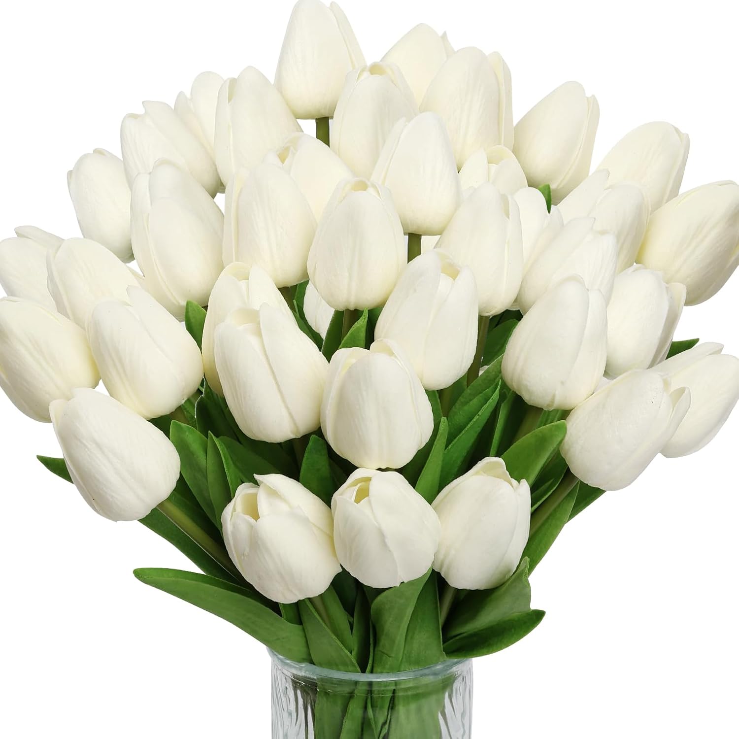 30pcs Tulips Artificial Flowers, Artificial Latex Real Touch Tulips Flowers Bouquet for Mother’s Day Easter Wedding Party Home Decor-White