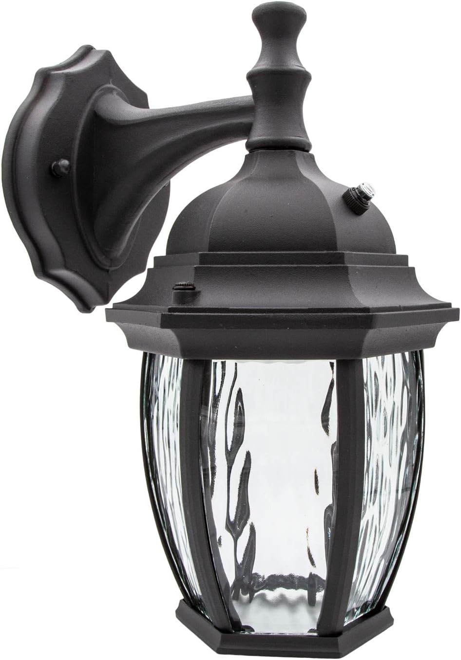 Maxxima LED Black Outdoor Wall Light, 580 Lumens 3000K, Dusk to Dawn Sensor | Clear Water Glass, Warm White, Photocell Sensor, Exterior Patio or Porch Sconce Fixture
