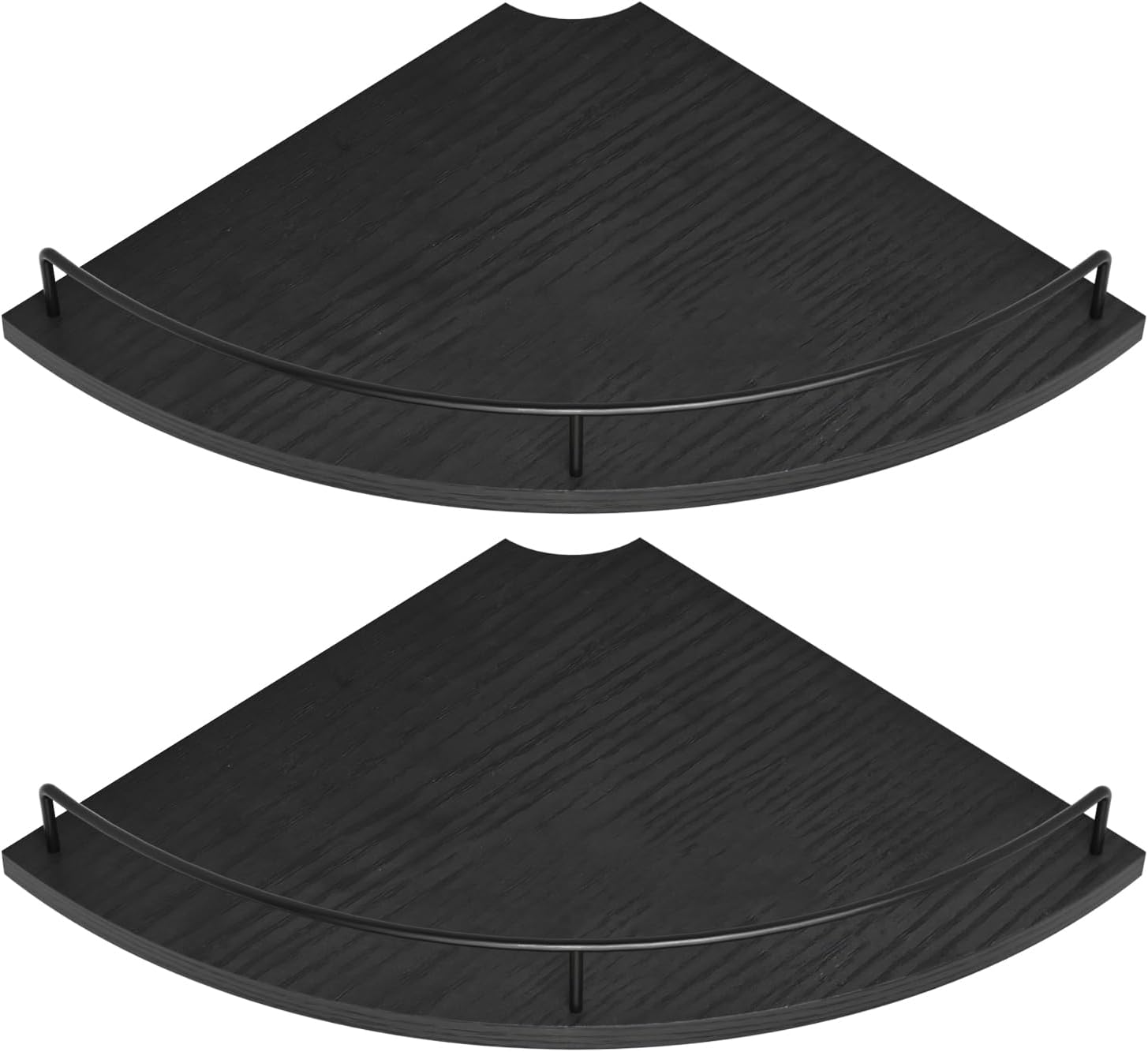 Corner Floating Shelves, Rustic Brown Wood, Set of 2, Wall Mount Storage with Guardrail for Bathroom Kitchen Living Room (Black)