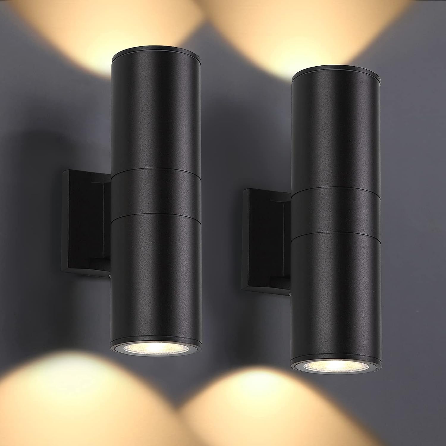 DAKAFUL Outdoor Wall Lights 2 Packs, Integrated LED Cylinder Up Down 12W 2700K Modern Aluminum Light, Waterproof Exterior Light for Porch Patio Door, Matte Black