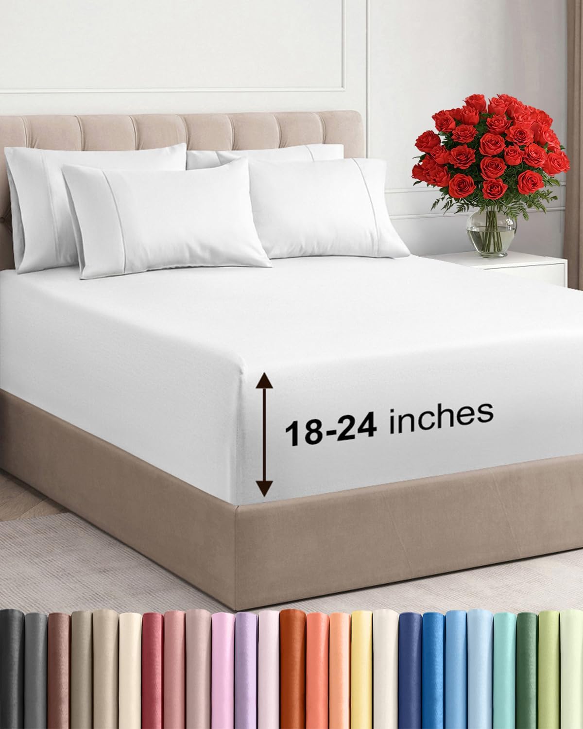 Extra Deep King Sheet Set – 6 Piece Breathable and Cooling Sheets – White | Hotel Luxury Bed Sheets Set, Easy & Secure Fit, Ultra-Soft, Wrinkle & Fade Free, Comfy Sheets Set with Extra Deep Pockets
