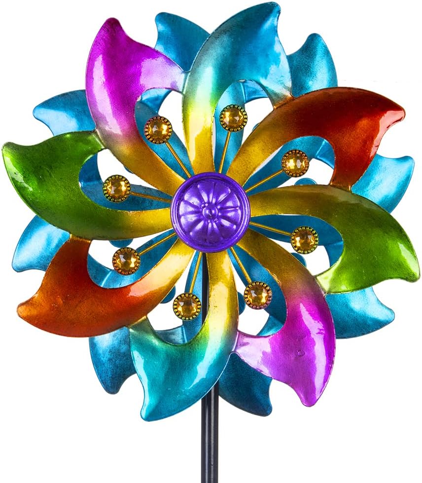 DREAMYSOUL Wind Spinner Outdoor Metal, 37″ Kinetic Wind Spinners Colorful Wind Sculpture Yard Art for Garden Patio Lawn Decor