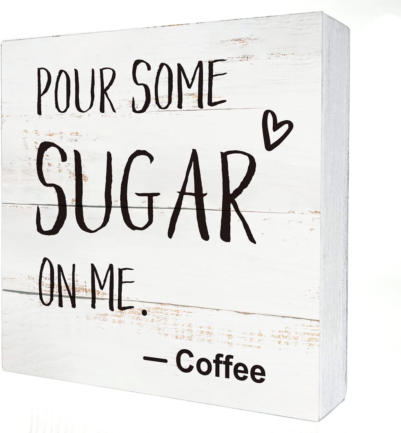 Coffee Wood Box Sign Kitchen Home Decor, Rustic Funny Pour Some Sugar on Me Wooden Box Sign Block Plaque for Wall Tabletop Desk Decoration Coffee Lover Gift