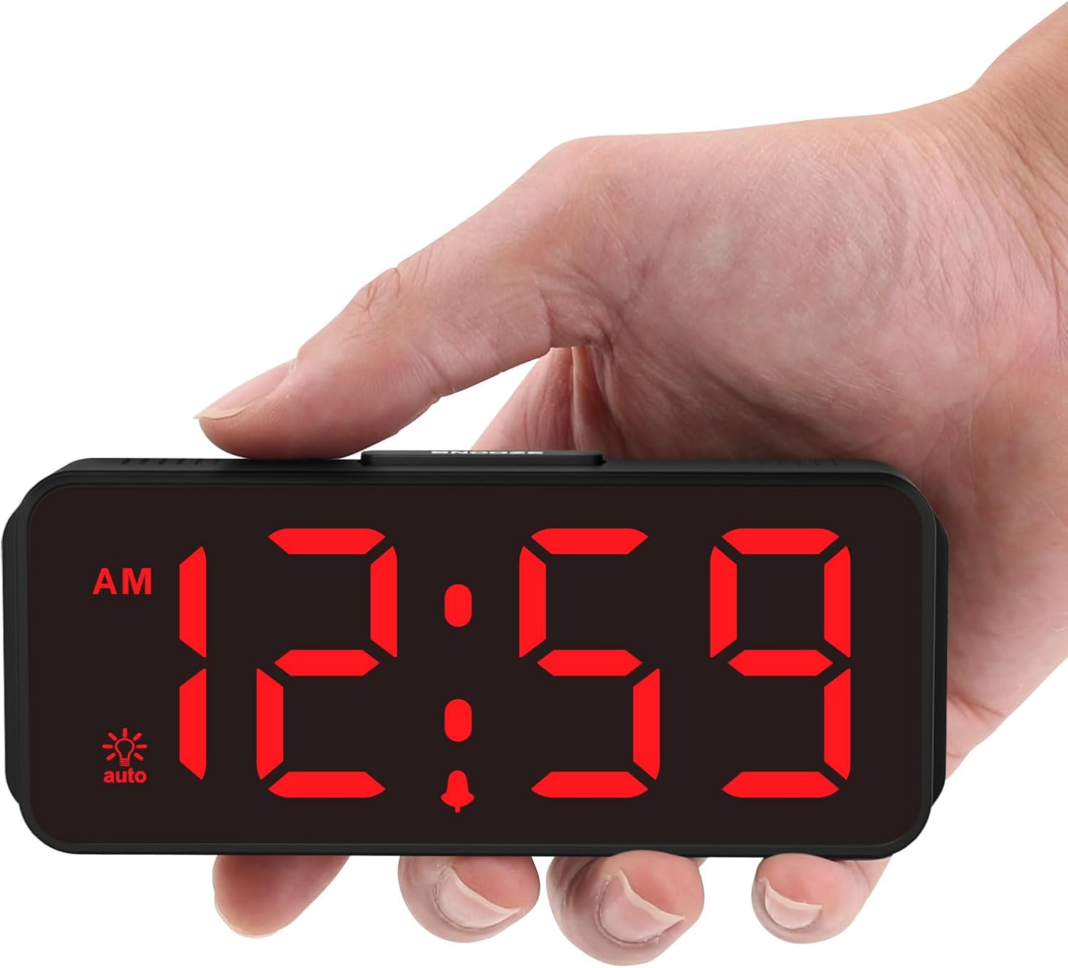 Peakeep Small Battery Powered Digital Alarm Clock | Cordless Home Travel Portable, 1.65″ Large Numbers Auto Brightness, LED Display 4 Dimmers, 5 Volumes